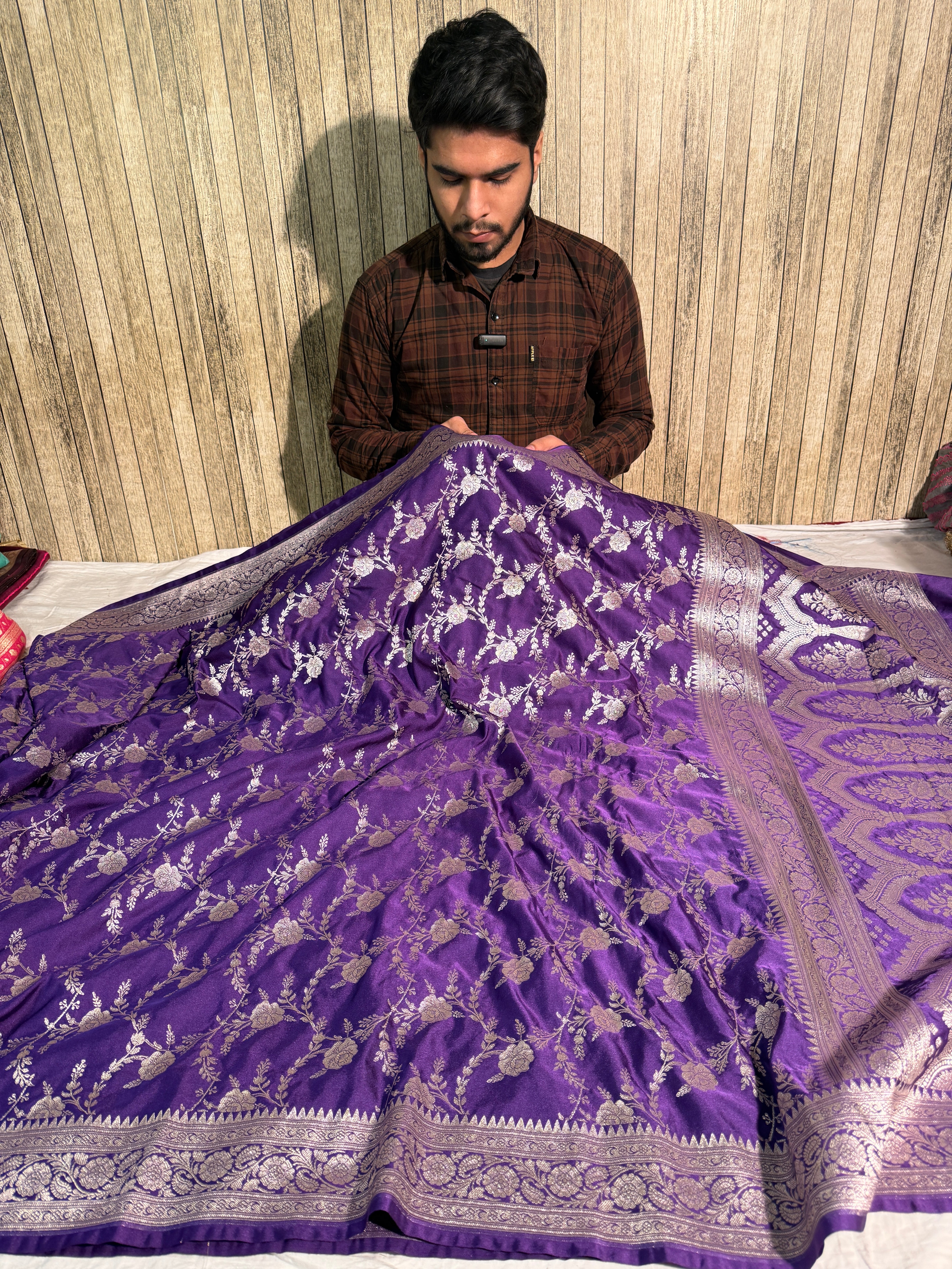 Premium Mashru Katan Silk Banarasi Saree with Floral Weave