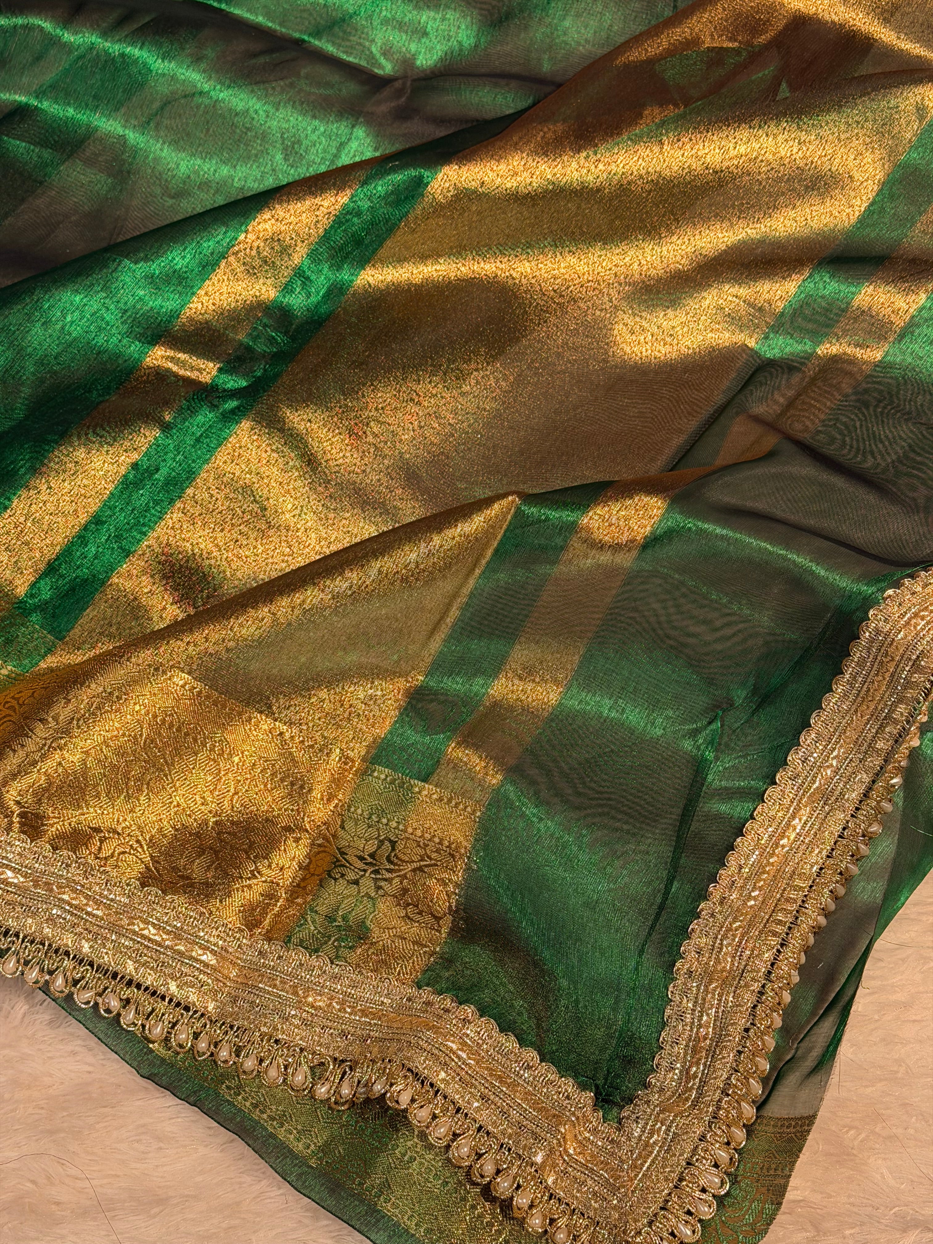 Premium Tissue Silk Banarasi Saree with Moti Lace
