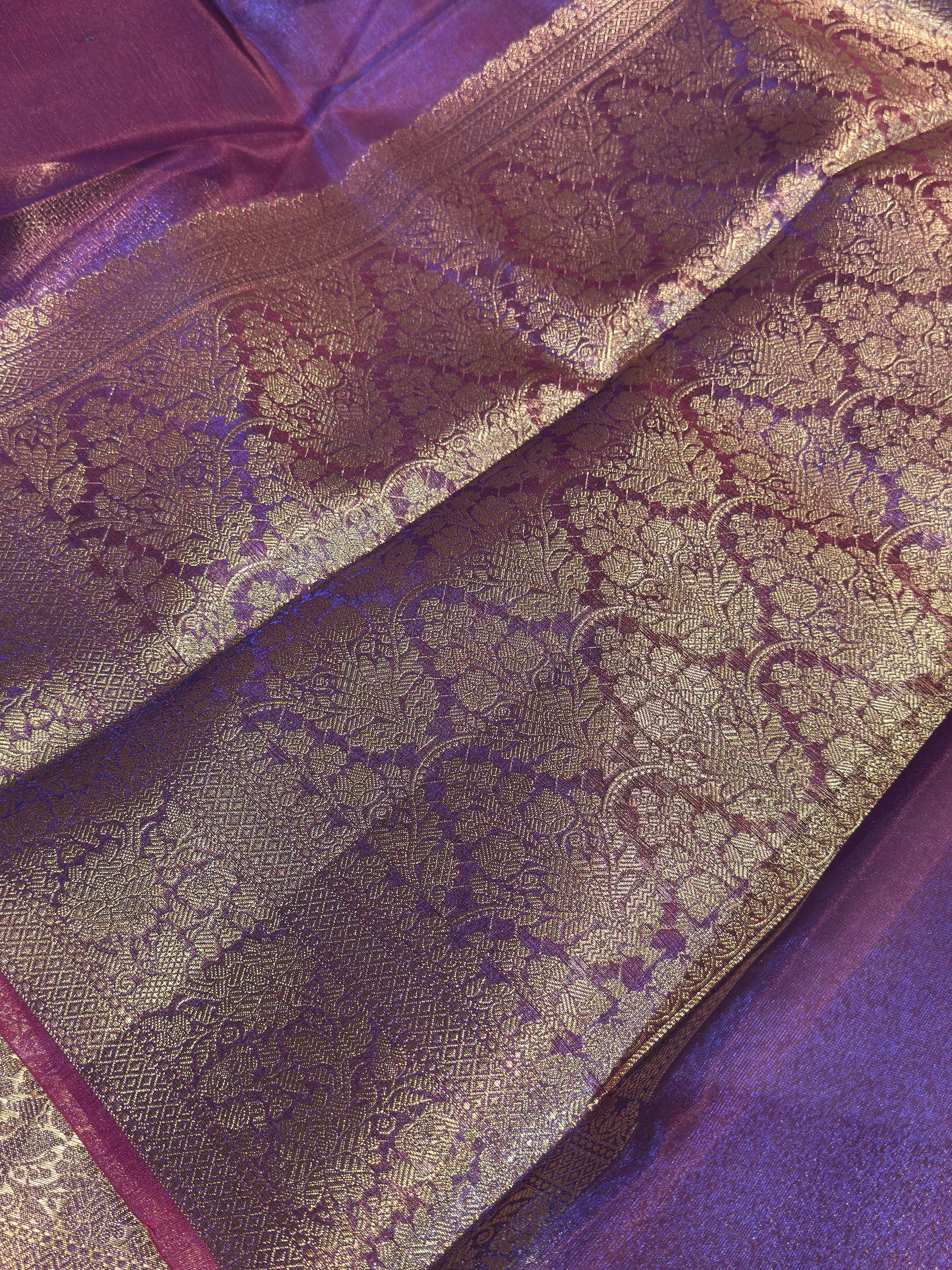 Rare Dual Shade Blue Premium Tissue Silk Banarasi Saree