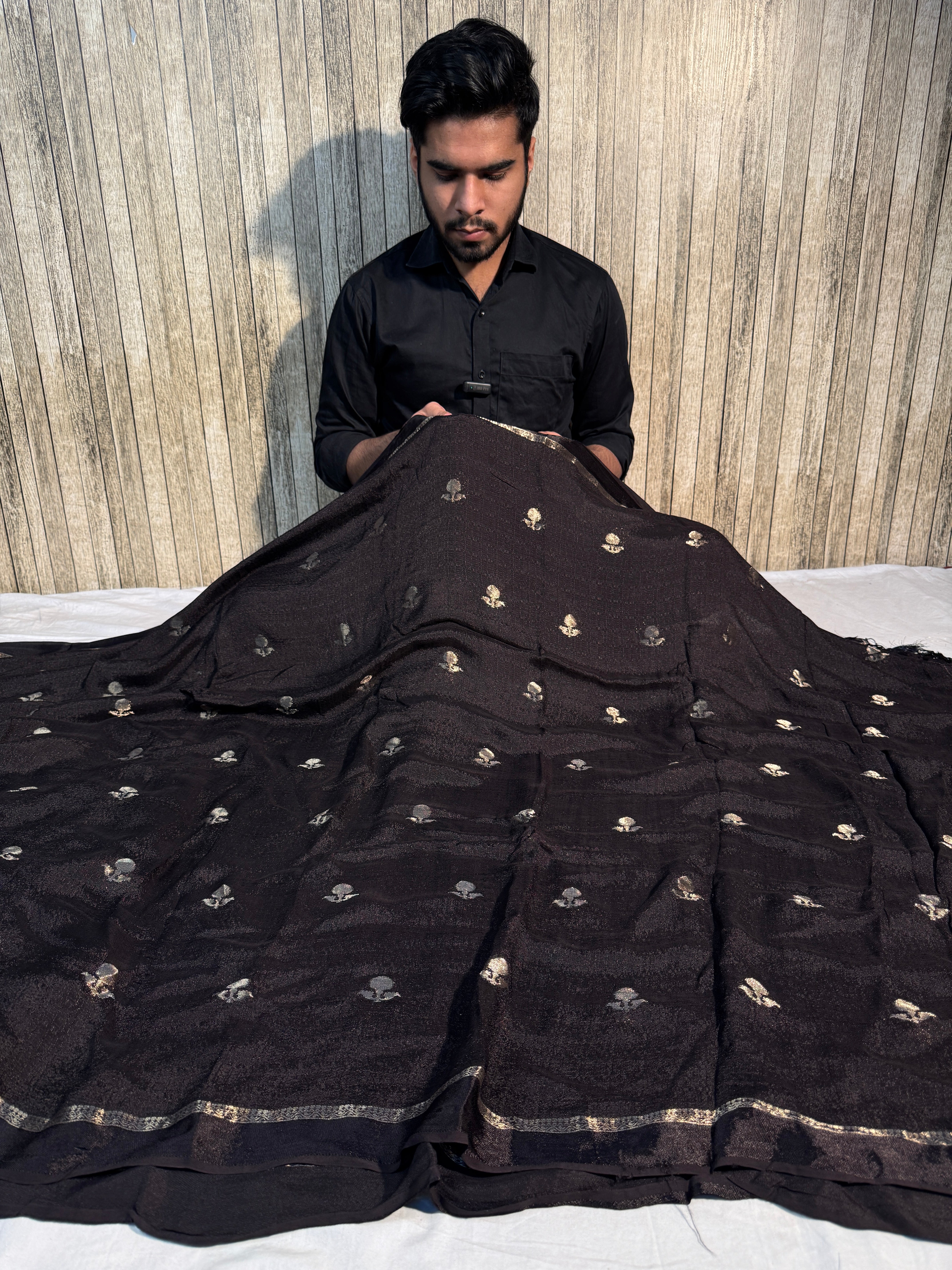 Black Premium Viscose Georgette Silk Zari Buti Banarasi Saree