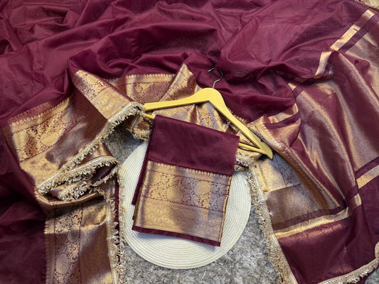 Gorgeous Bridal Banarasi Tissue Silk Saree with Premium Lace Work