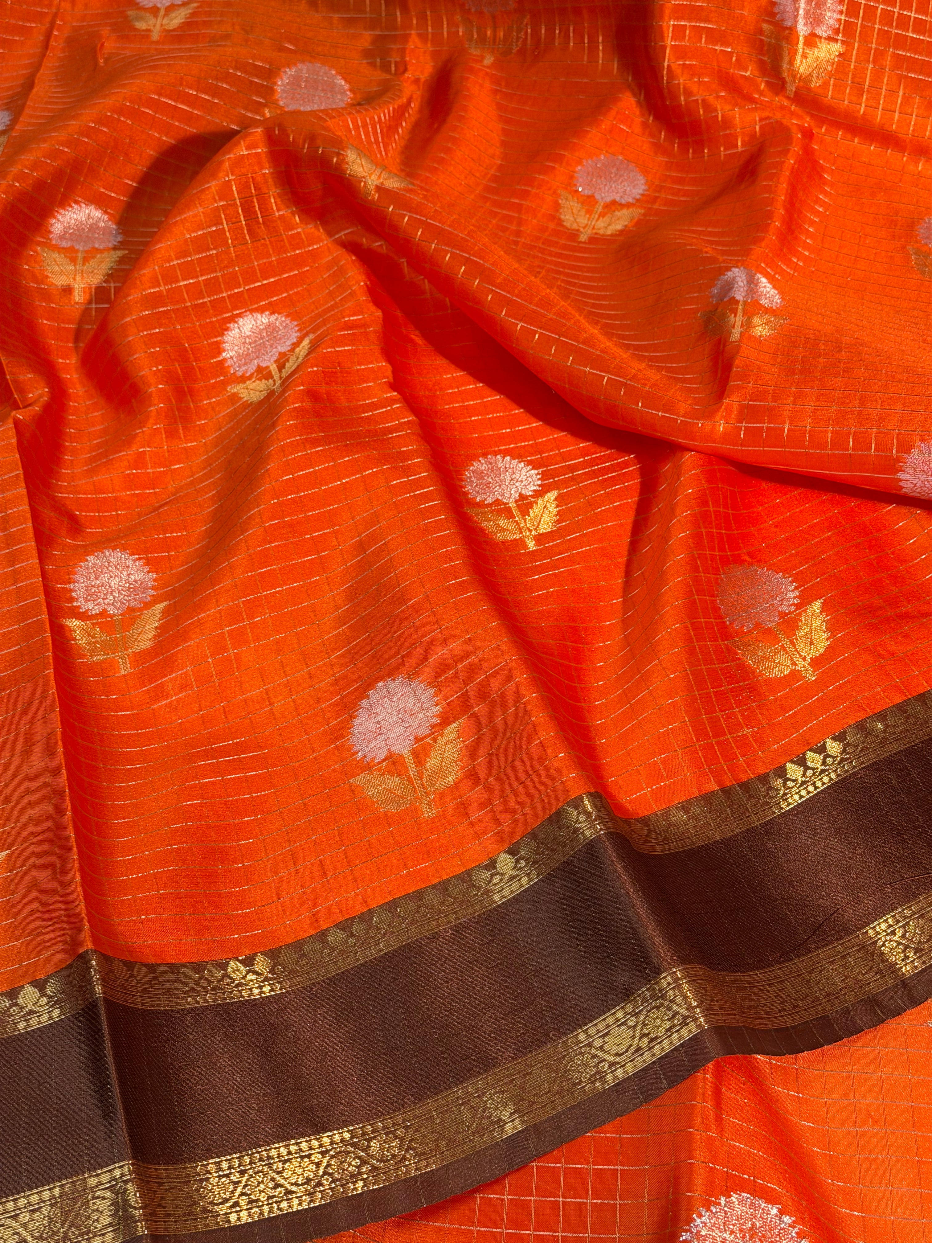 Orange Brown Premium Soft Chiniya Silk Banarasi Saree