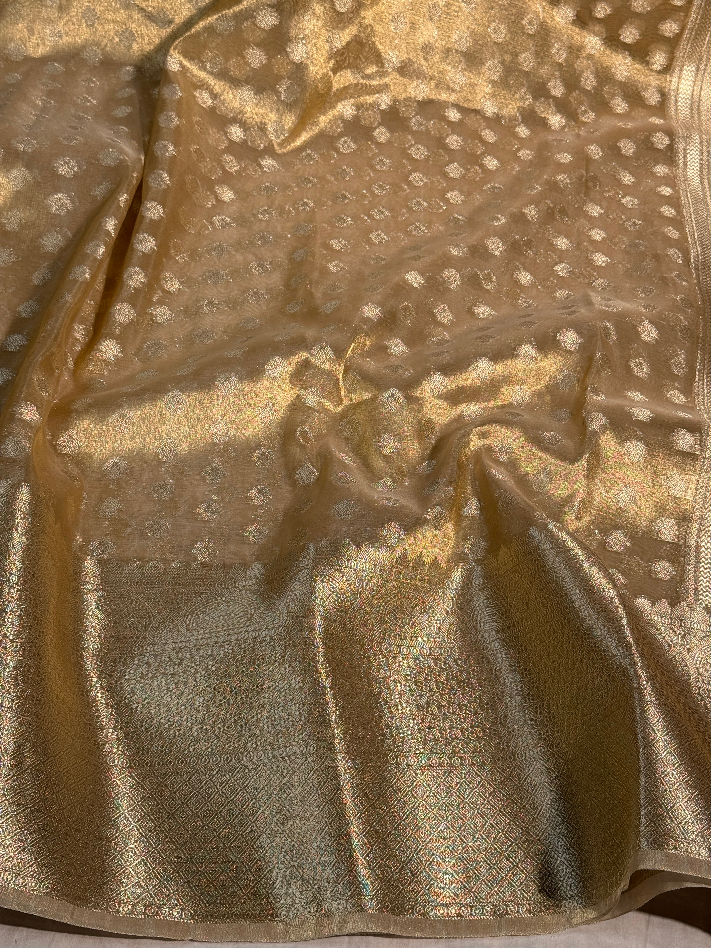 Allover Gold Premium Tissue Silk Zari Buti Weave Banarasi Saree