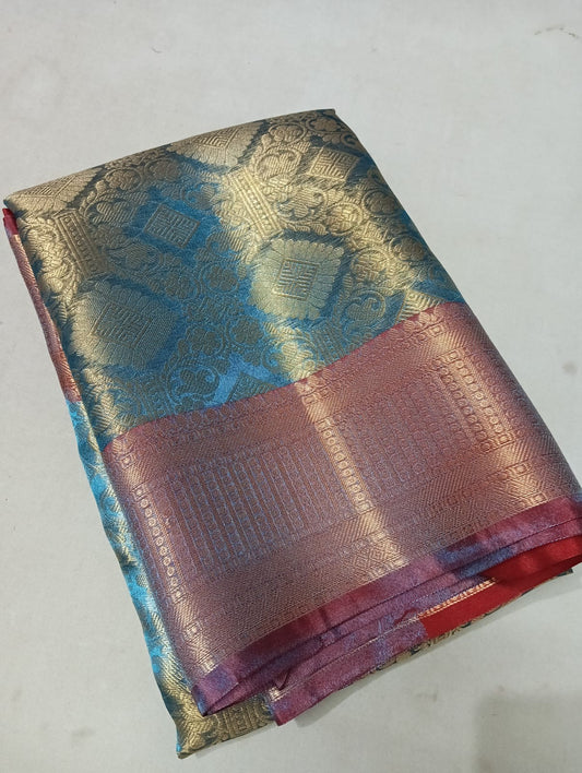 Metallic Blue Banarasi Bridal Tissue Silk Saree