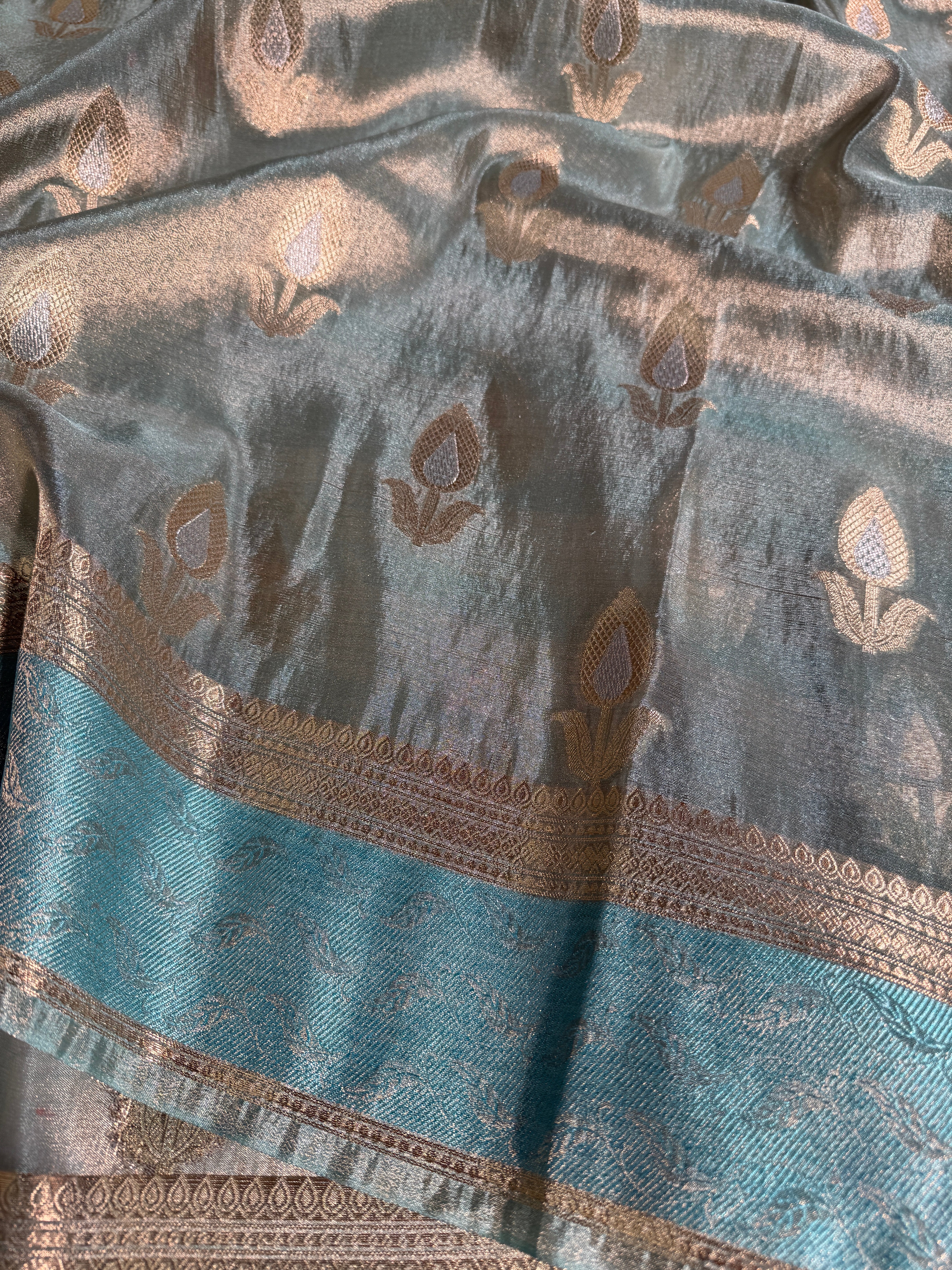 Metallic Sky Blue Premium Breathable Tissue Silk Banarasi Saree