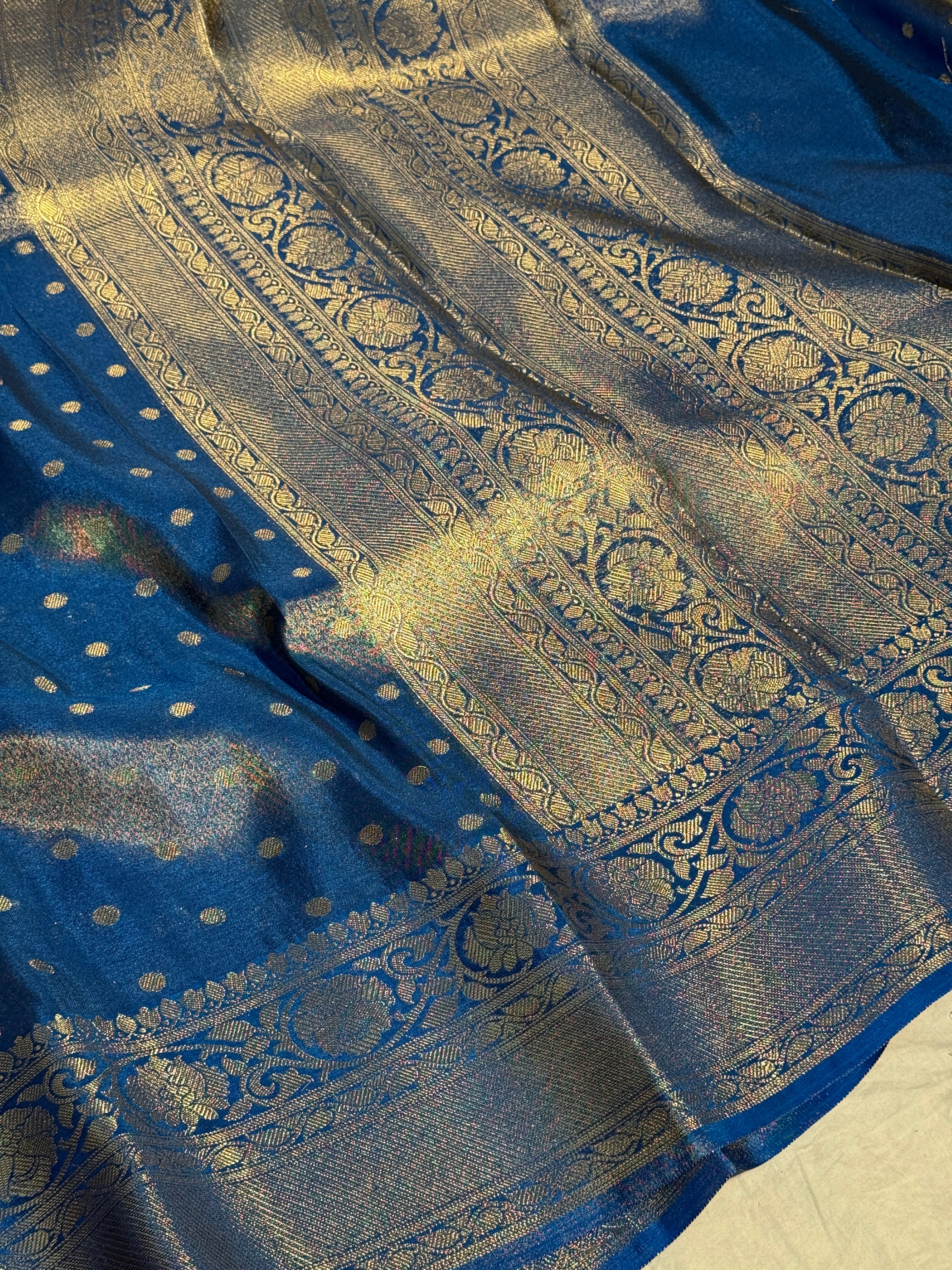 Metallic Royal Blue Premium Breathable Tissue Silk Banarasi Saree