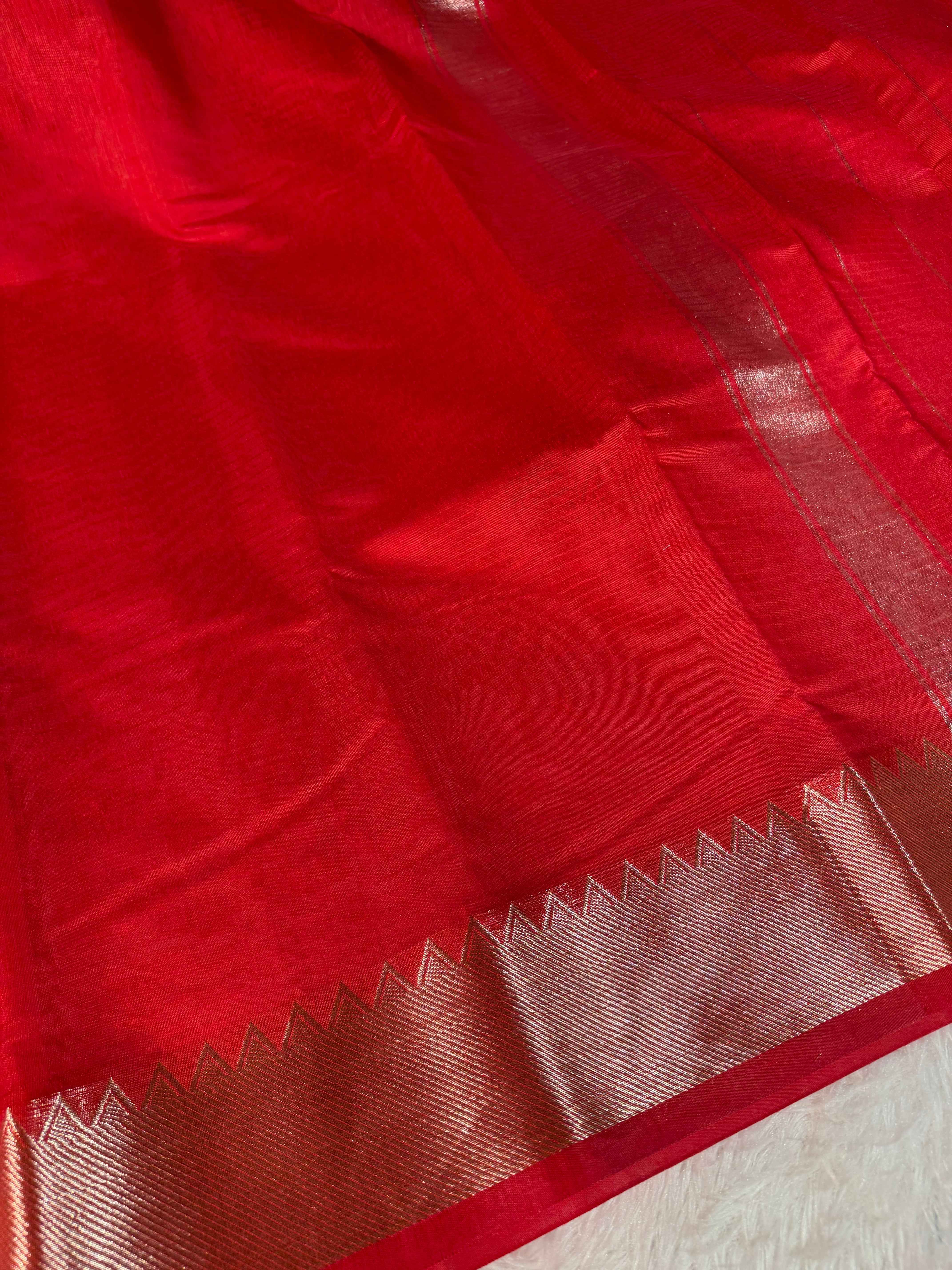 Red Premium Mangalagiri Cotton Silk Banarasi Saree