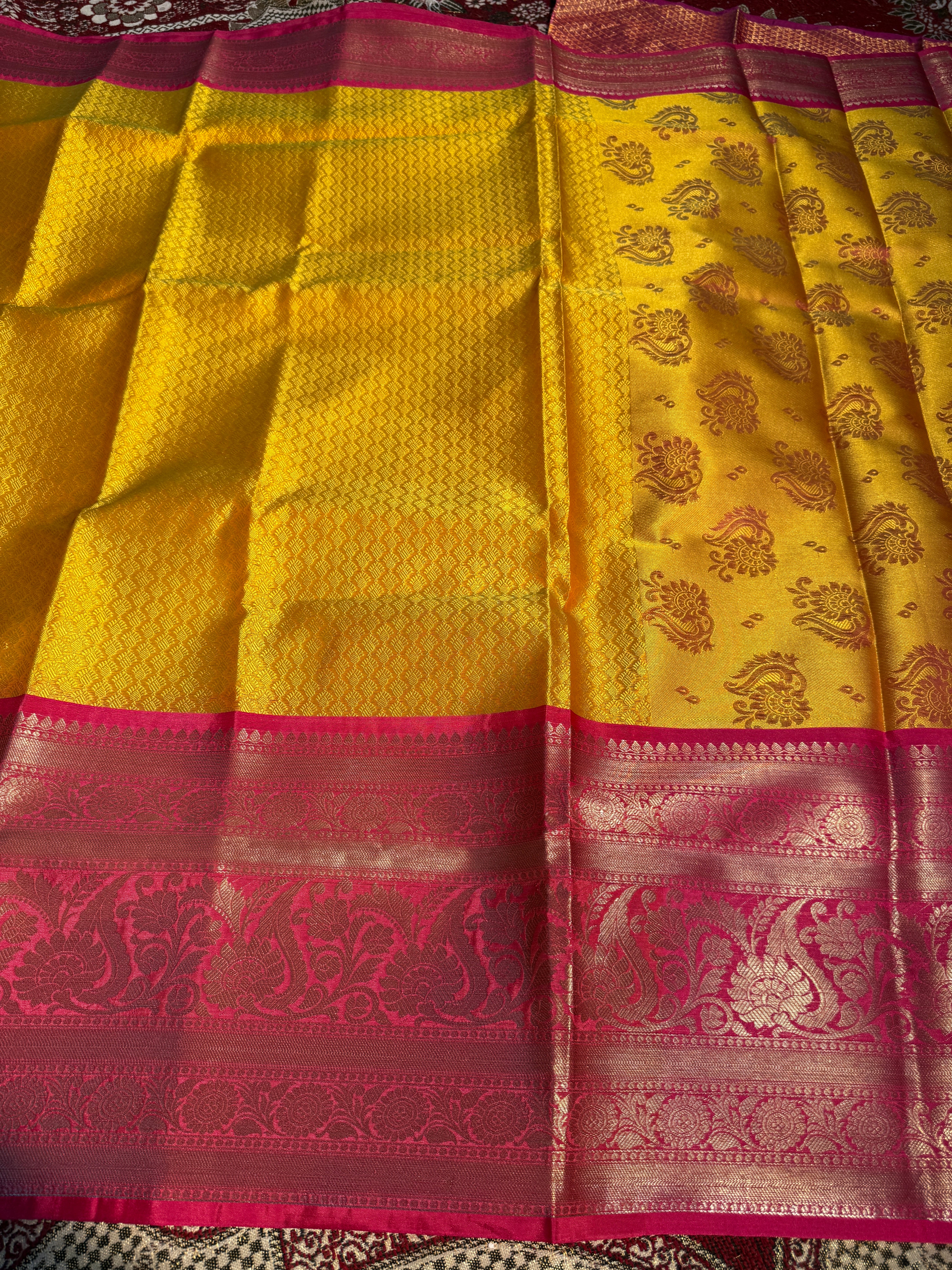 Premium Resham Embossed Kora Muslin Banarasi Saree