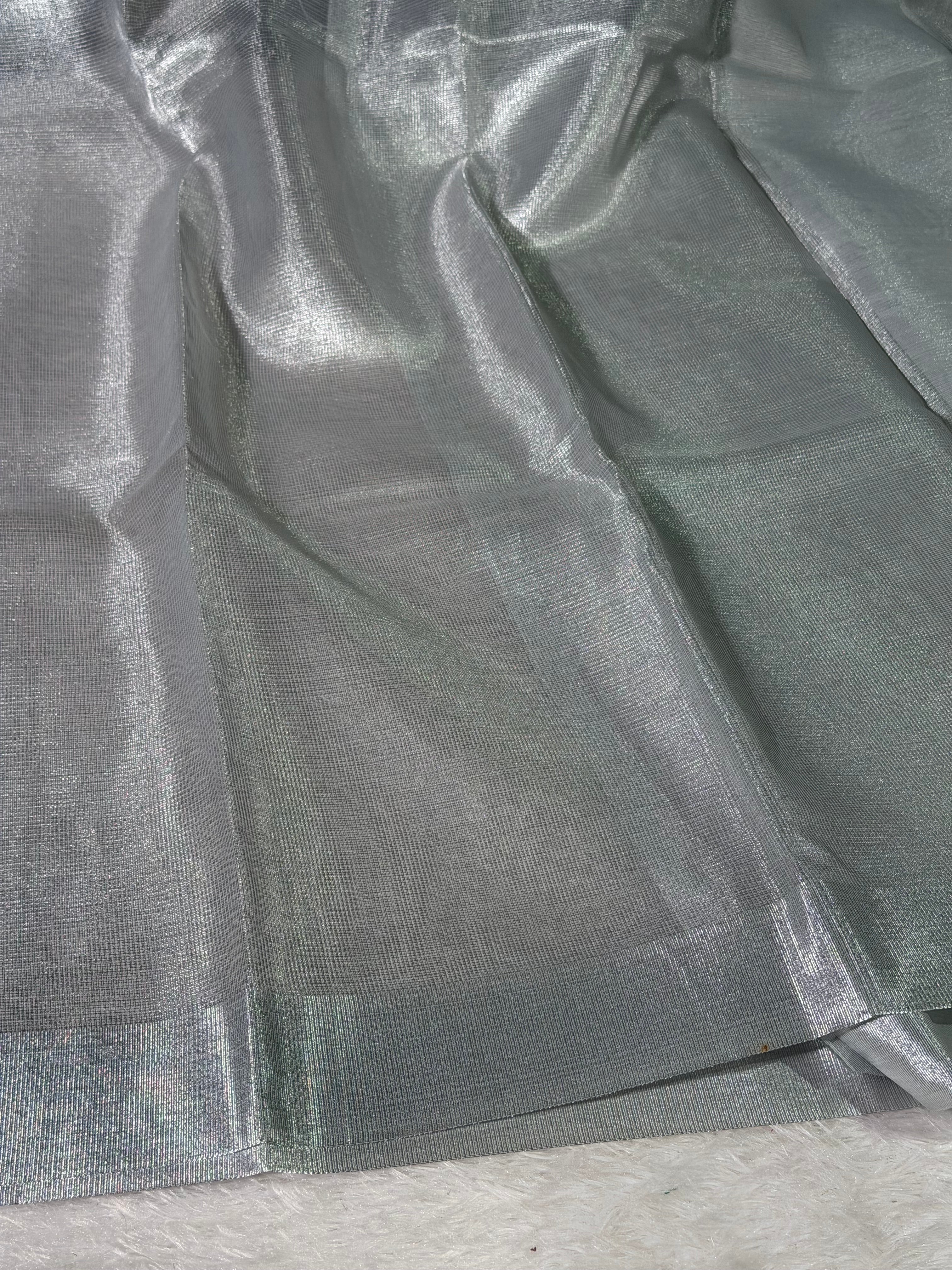 Celebrity Inspired Allover Silver Kota Tissue Silk Banarasi Saree