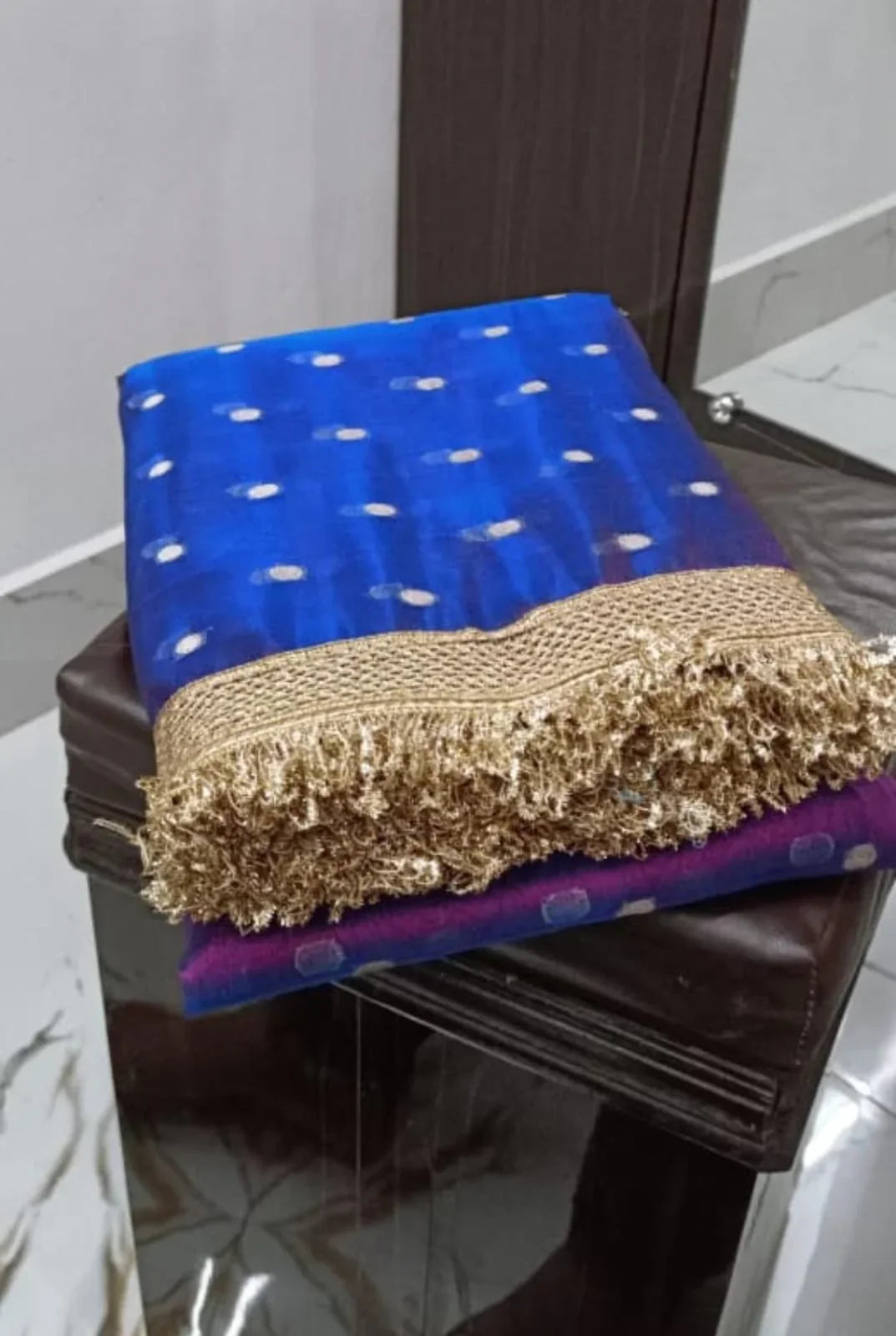 Bridal Metallic Royal Blue Banarasi Tissue Silk Saree with Premium Lace