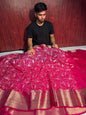 Rani Pink Exclusive Chikankari Banarasi Organza Silk Saree