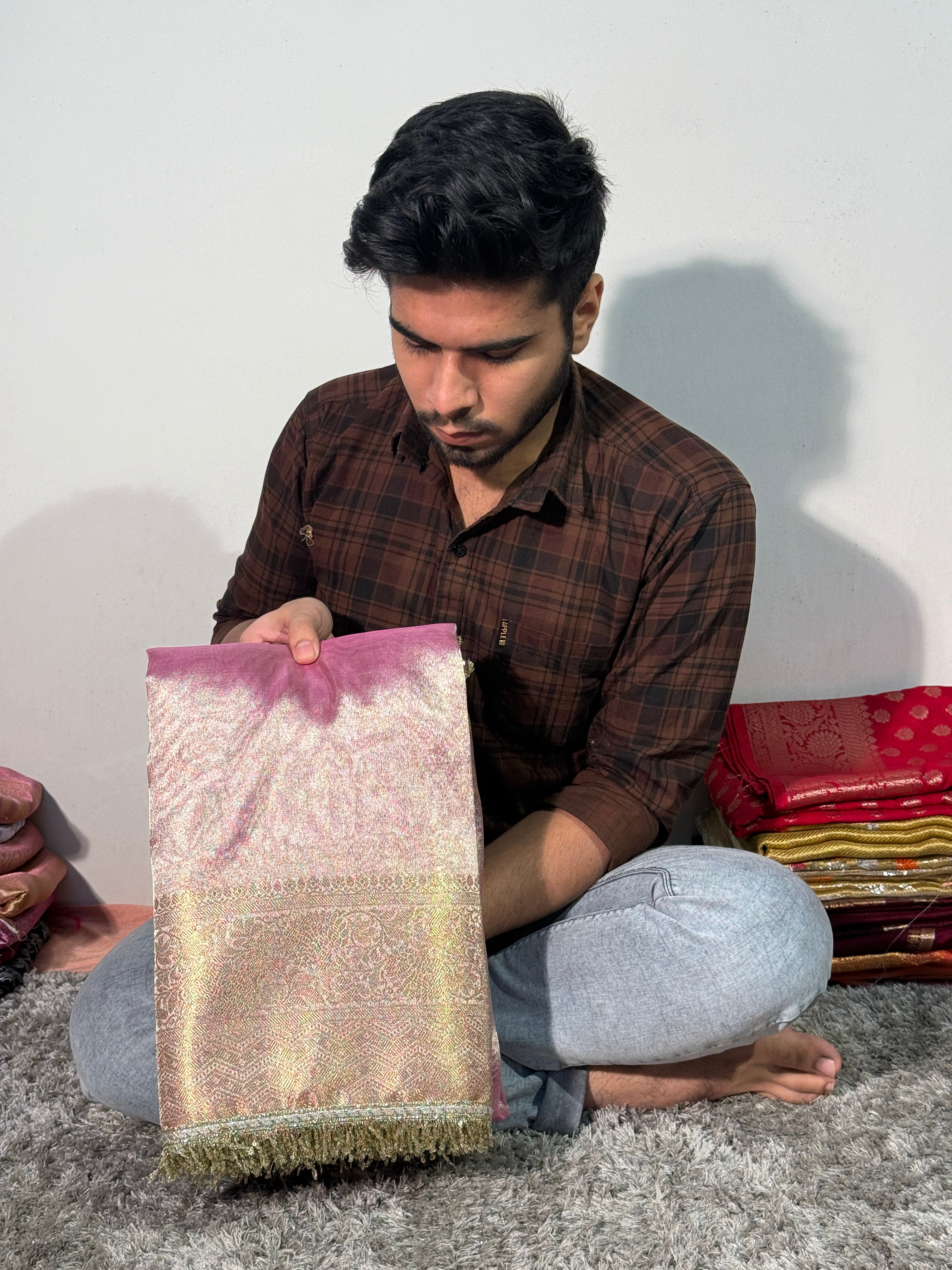 Janhvi Kapoor Inspired Pink Tissue Silk Saree