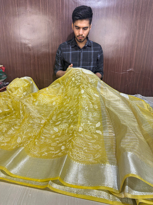 Beautiful Designer Chikankari Organza Banarasi Saree