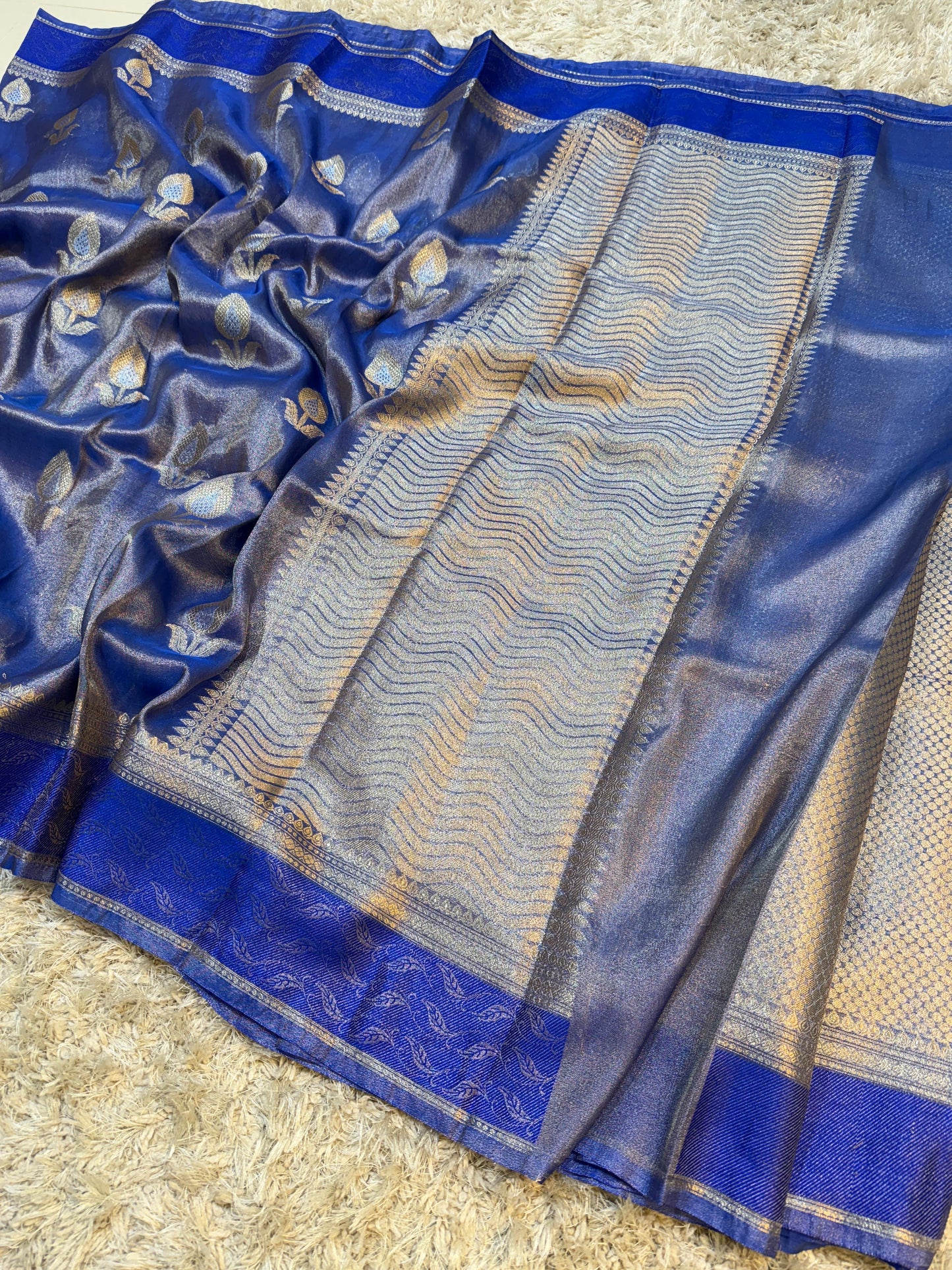 Metallic Royal Blue Premium Banarasi Tissue Silk Saree