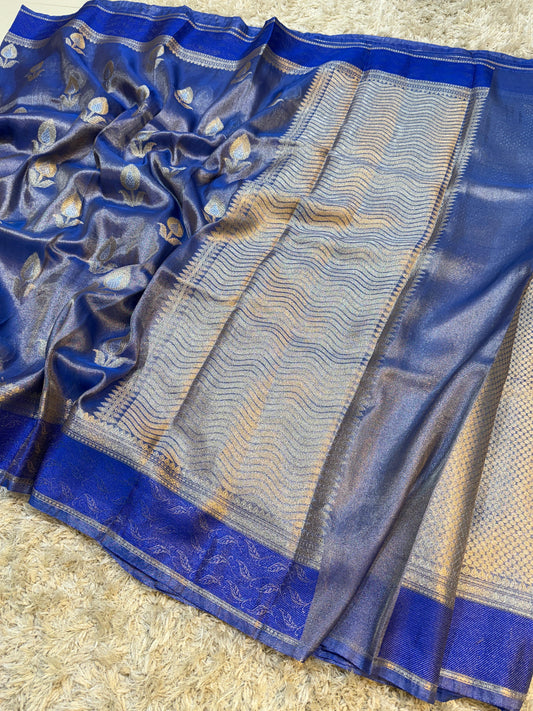 Metallic Royal Blue Premium Banarasi Tissue Silk Saree