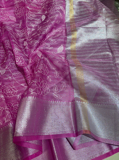Beautiful Designer Chikankari Organza Banarasi Saree