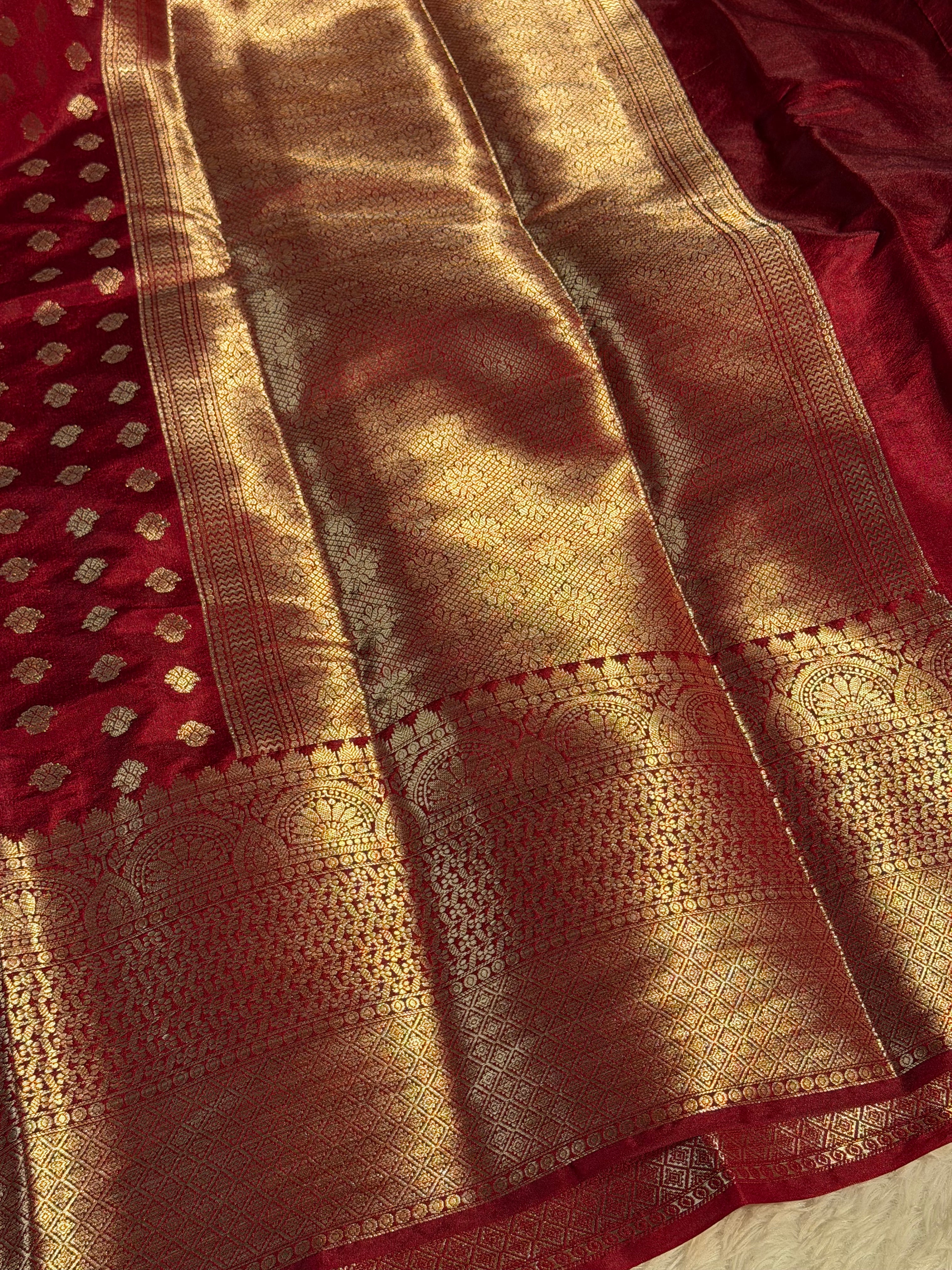 Ready To Wear Maroon Premium Chiniya Silk Banarasi Saree
