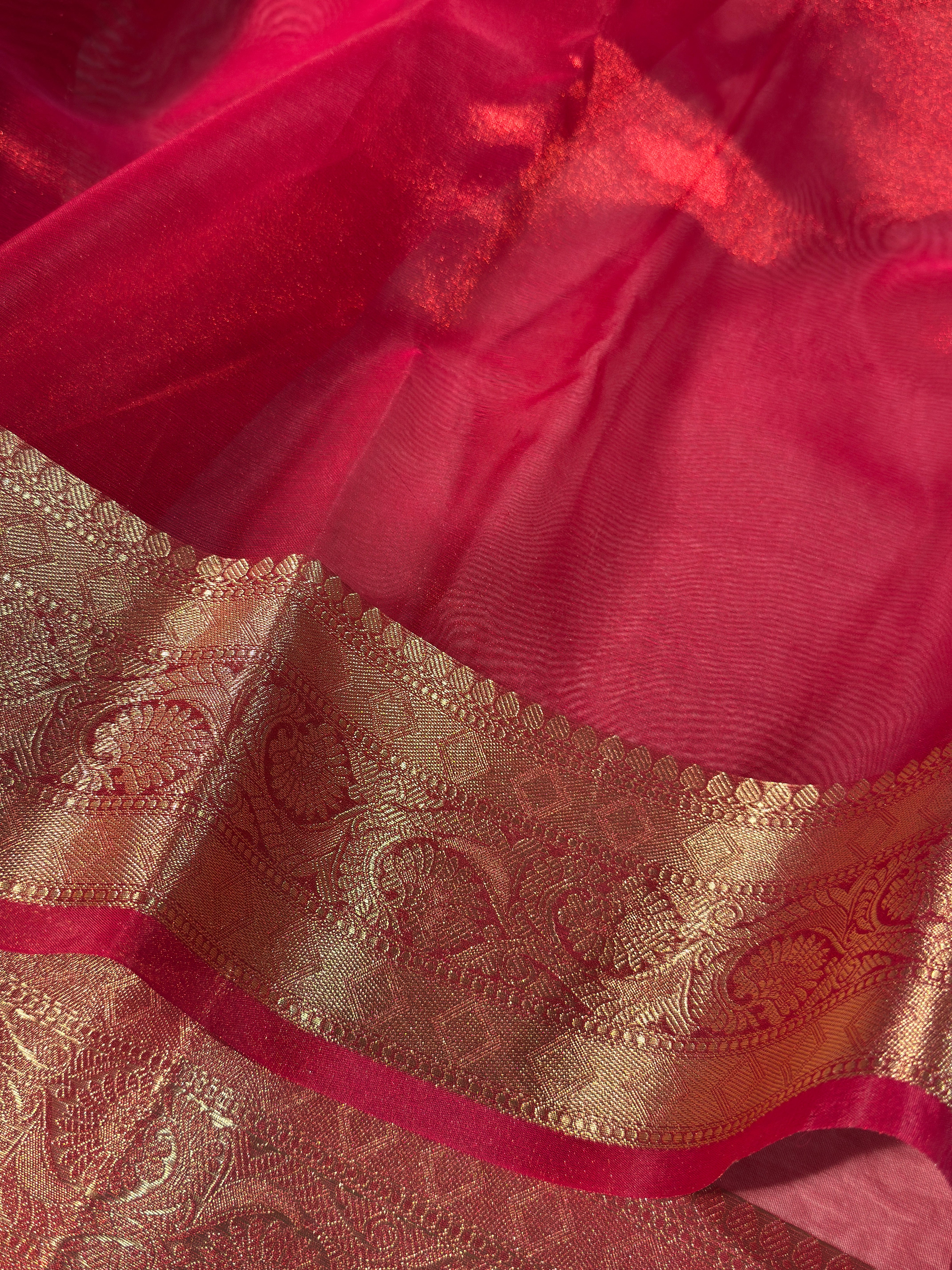Cherry Red Premium Tissue Silk Banarasi Saree