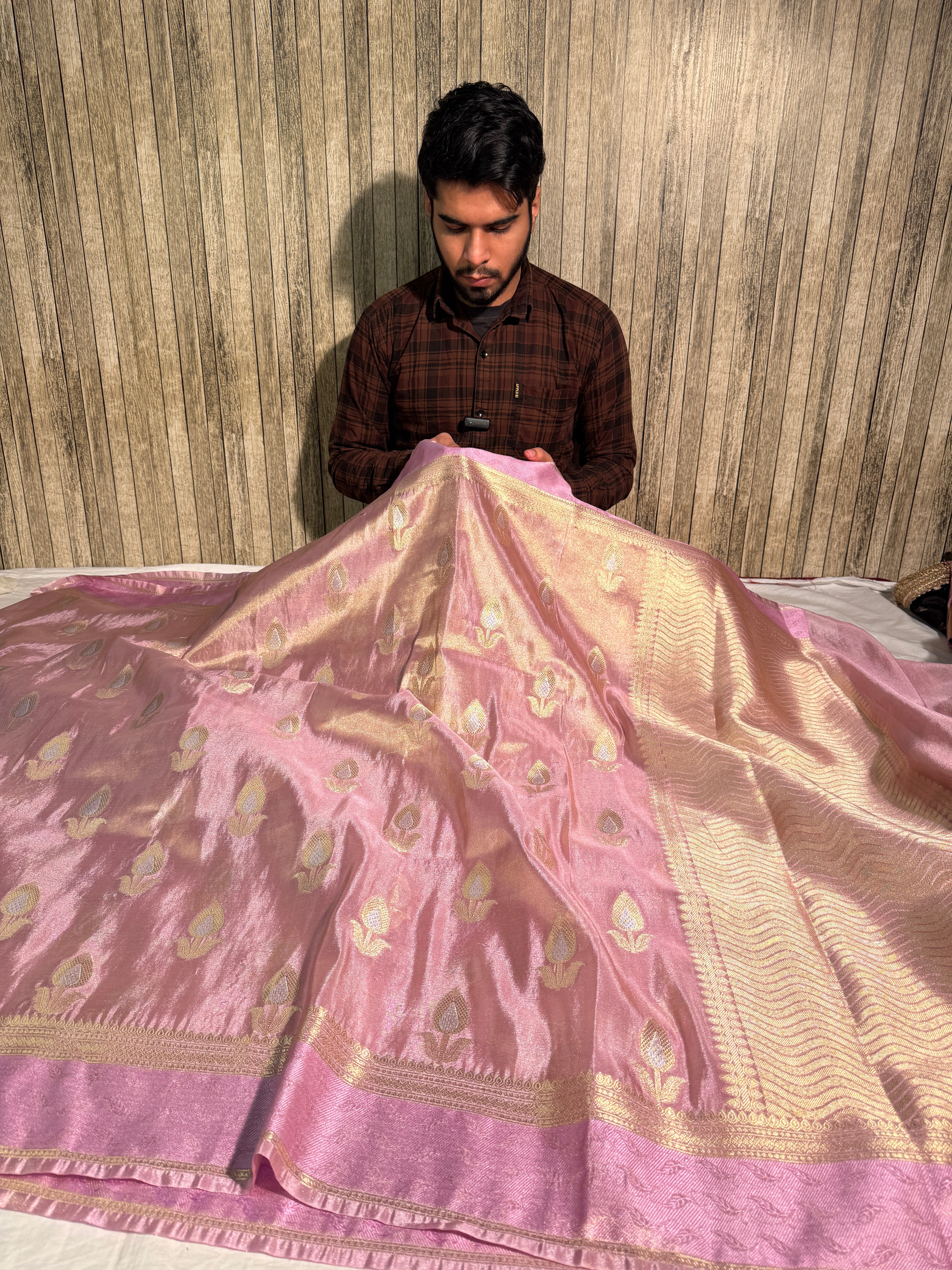 Pastel Pink Premium Breathable Tissue Silk Banarasi Saree