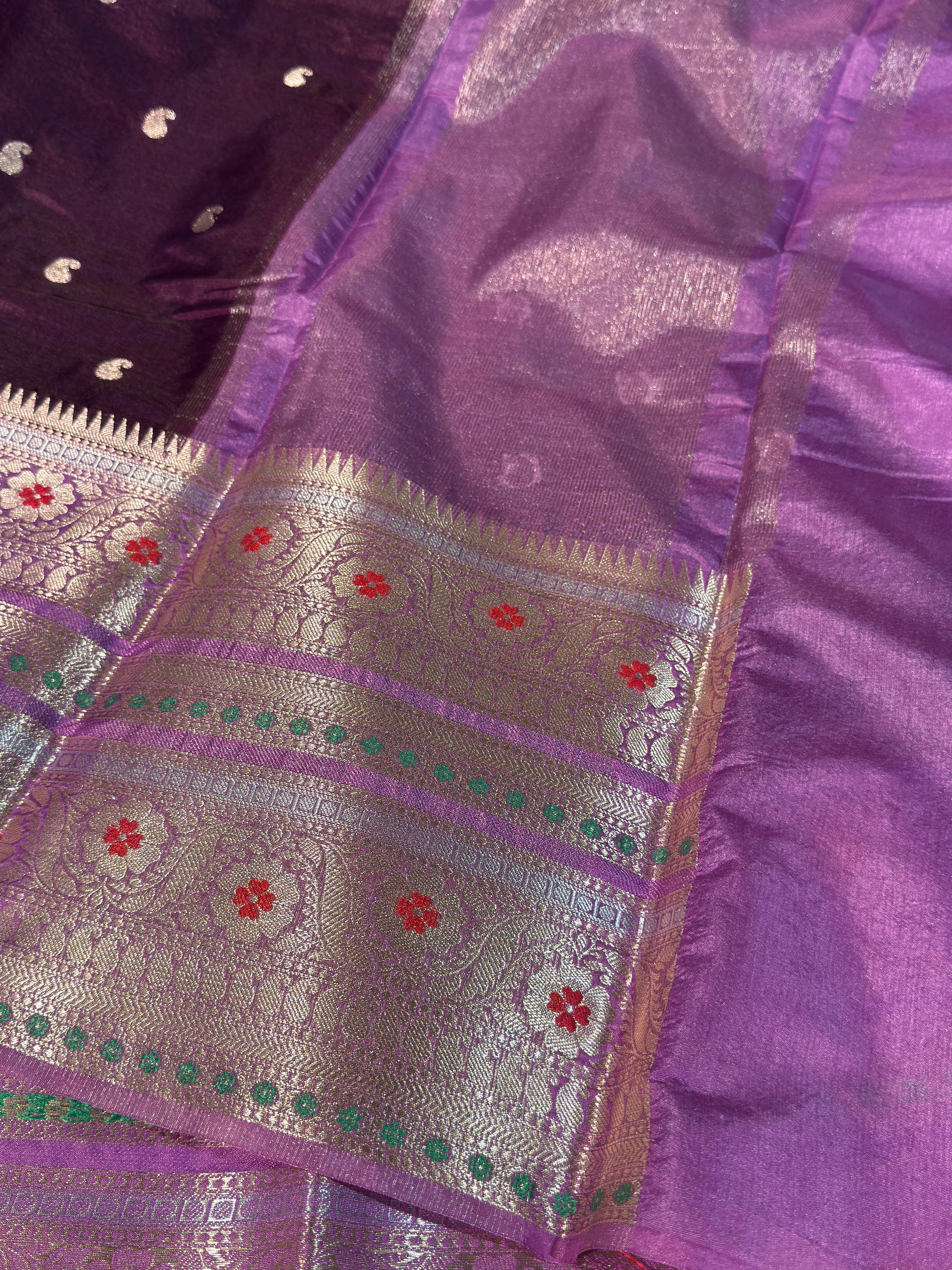 Rare Baighani with Pink Premium Chiniya Silk Banarasi Saree