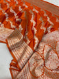BRIDAL ORANGE MASHRU KATAN SILK LEHERIYA WEAVE BANARASI SAREE