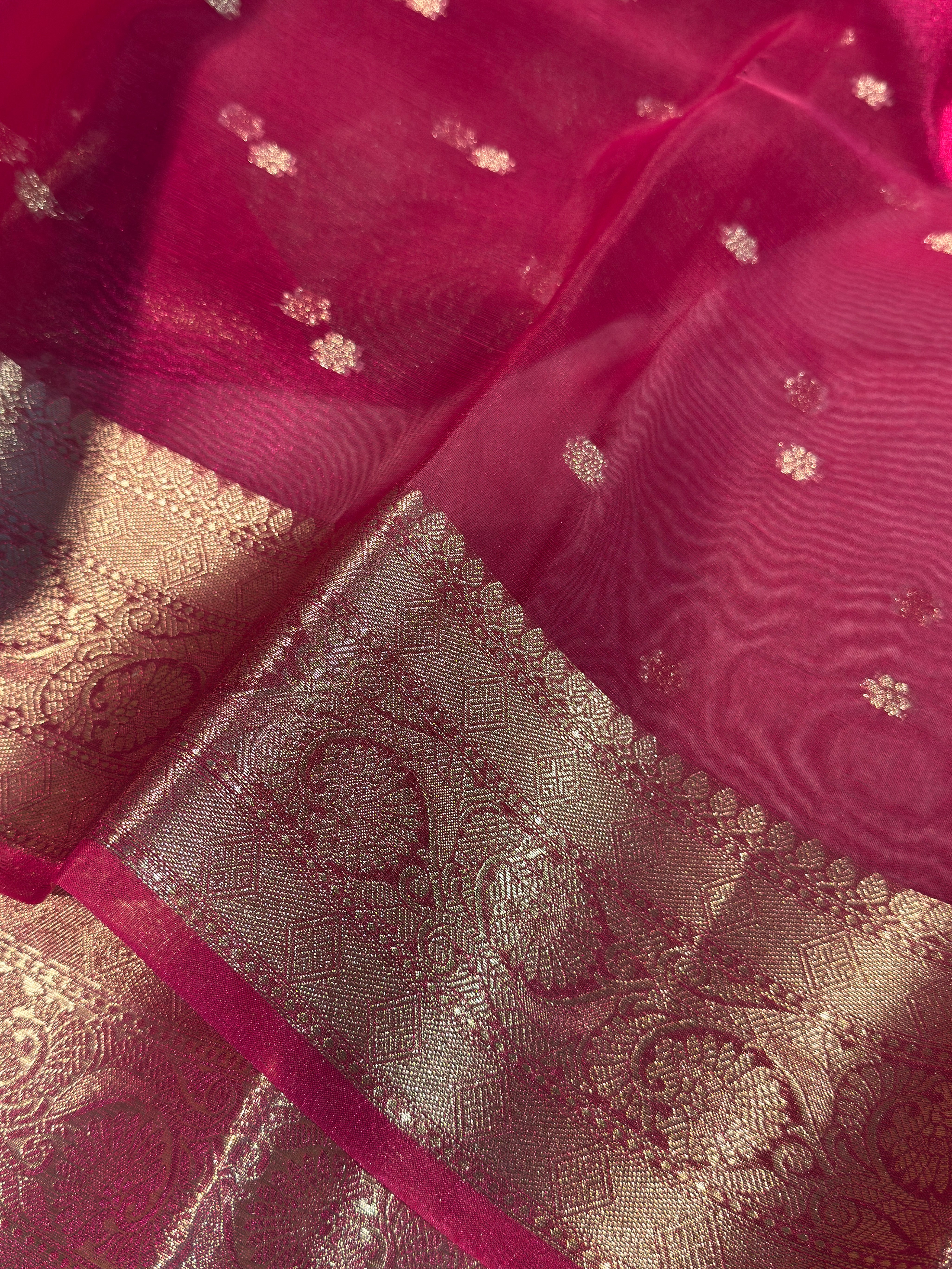 Rani Pink Premium Tissue Silk Banarasi Saree