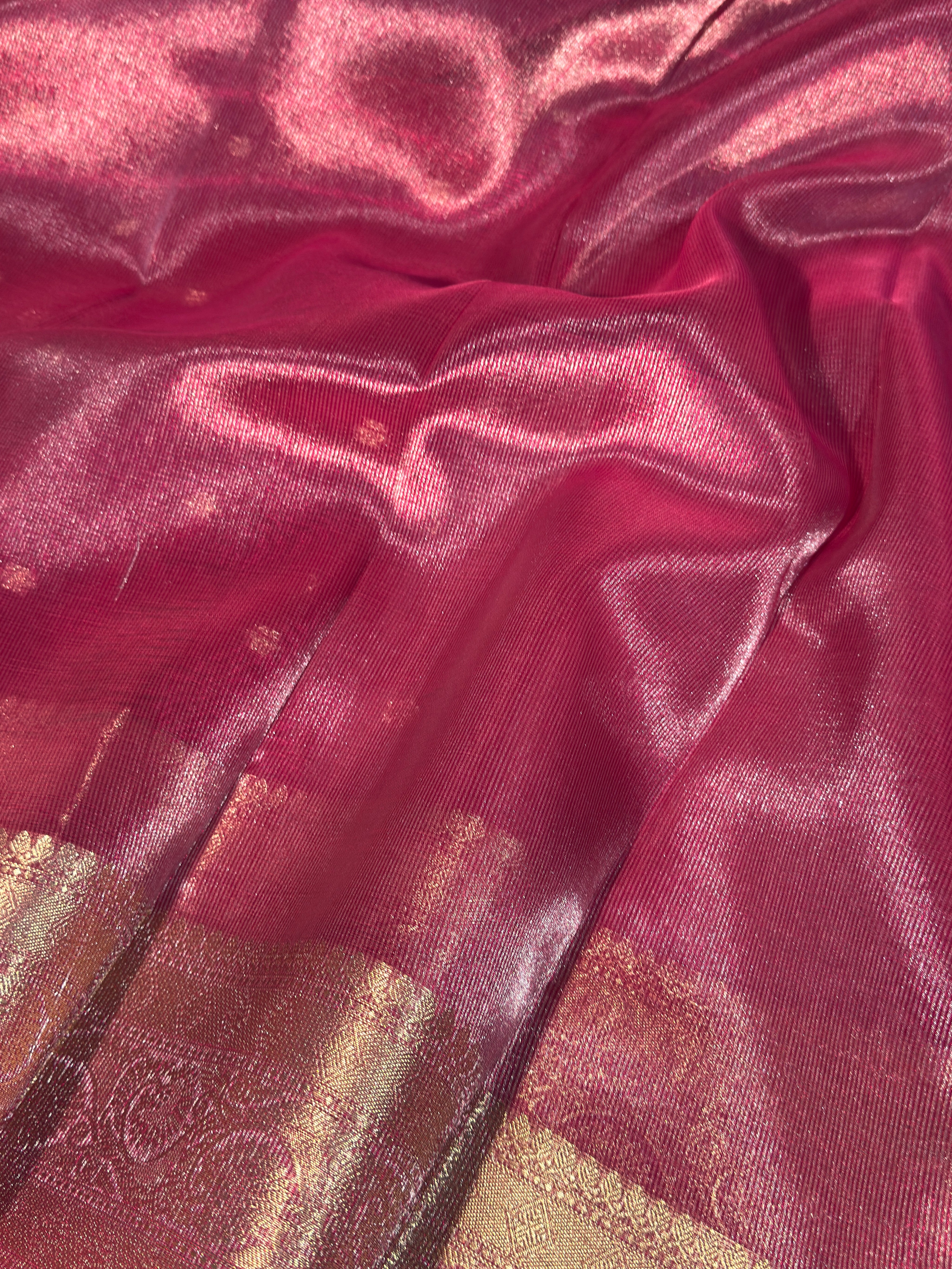 Rani Pink Premium Tissue Silk Banarasi Saree