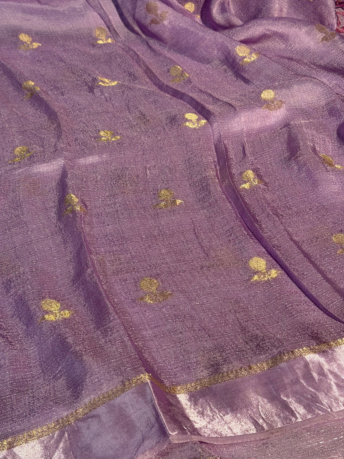 Lavender Premium Viscose Georgette Silk Banarasi Saree with Tassles