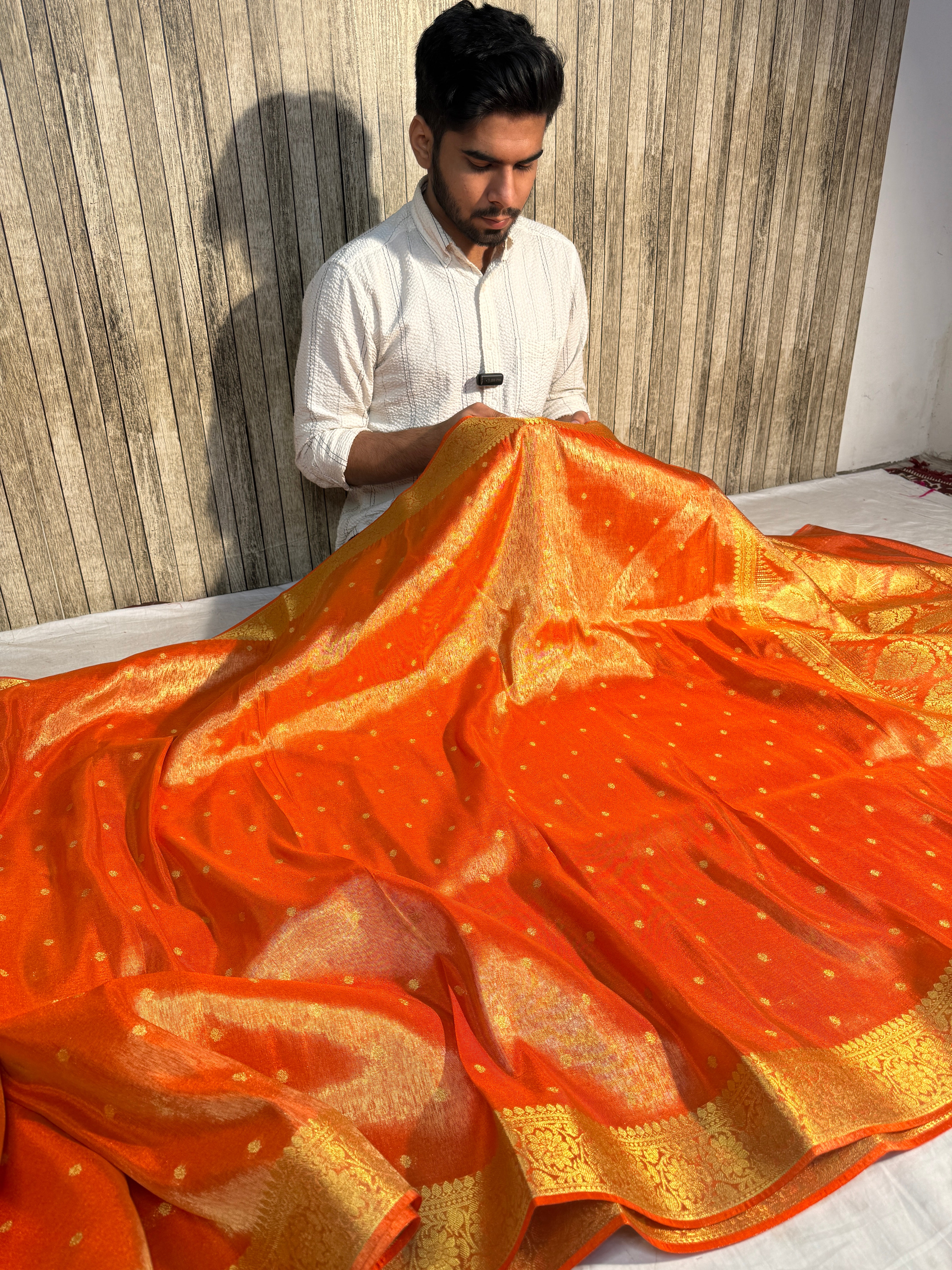 Orange Premium Breathable Tissue Silk Banarasi Saree with Rich Pallu