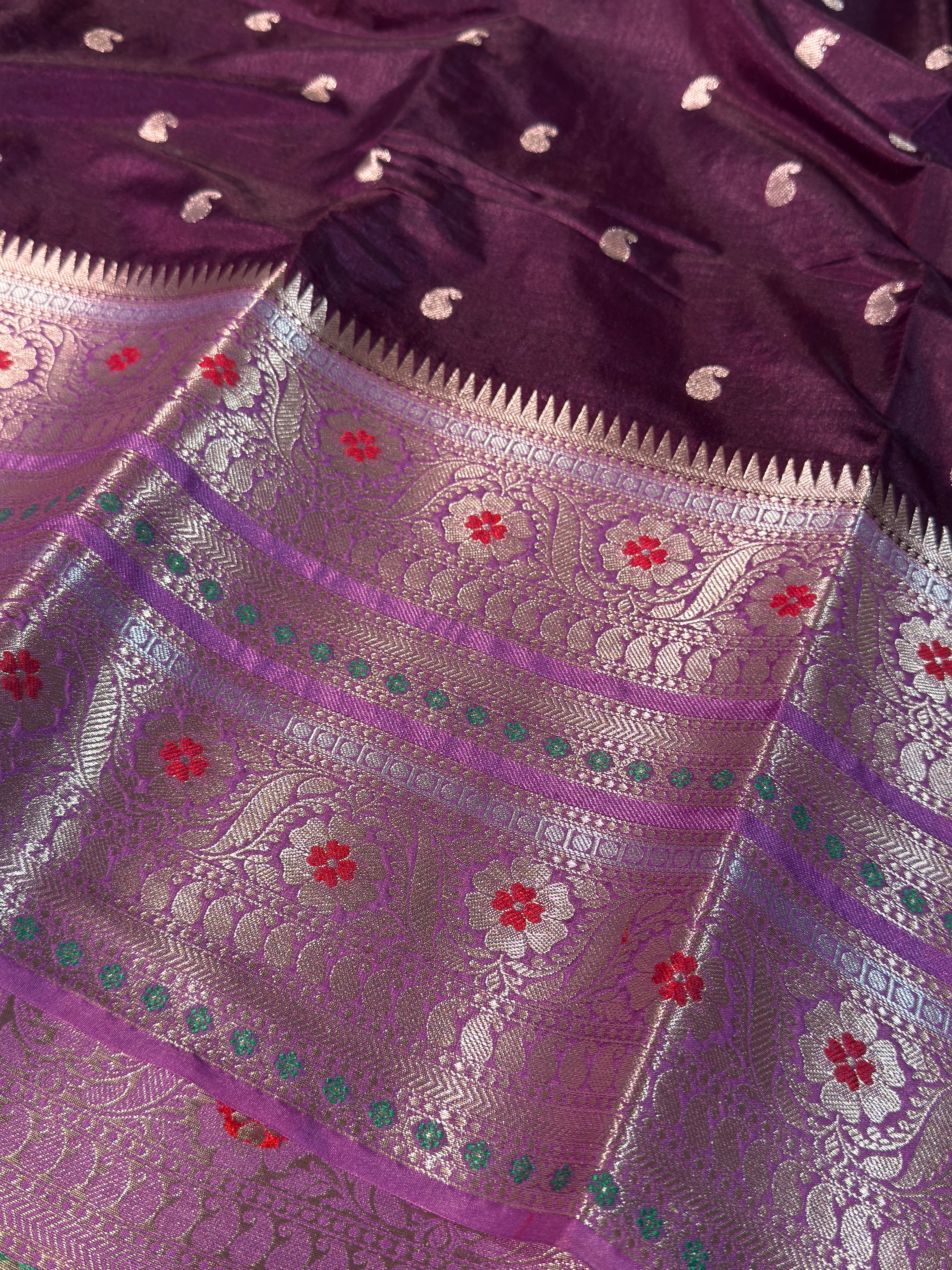 Rare Baighani with Pink Premium Chiniya Silk Banarasi Saree