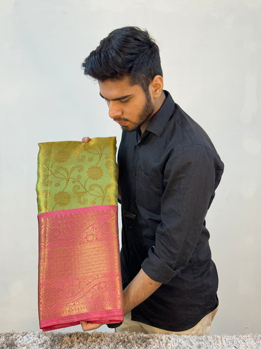 Metallic Green Bridal Kanjeevaram Tissue Banarasi Saree