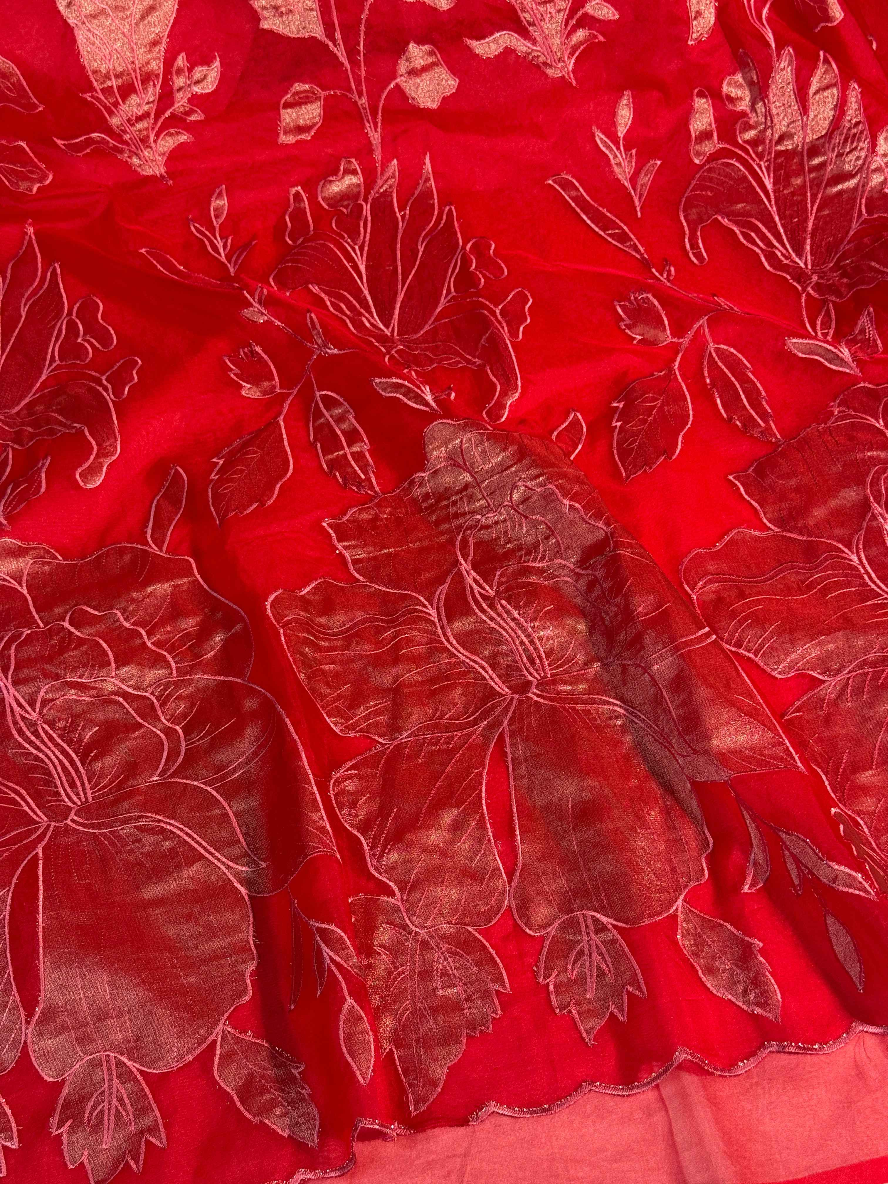 Bridal Red Premium Organza Silk Banarasi Saree with Tissue Applique Work
