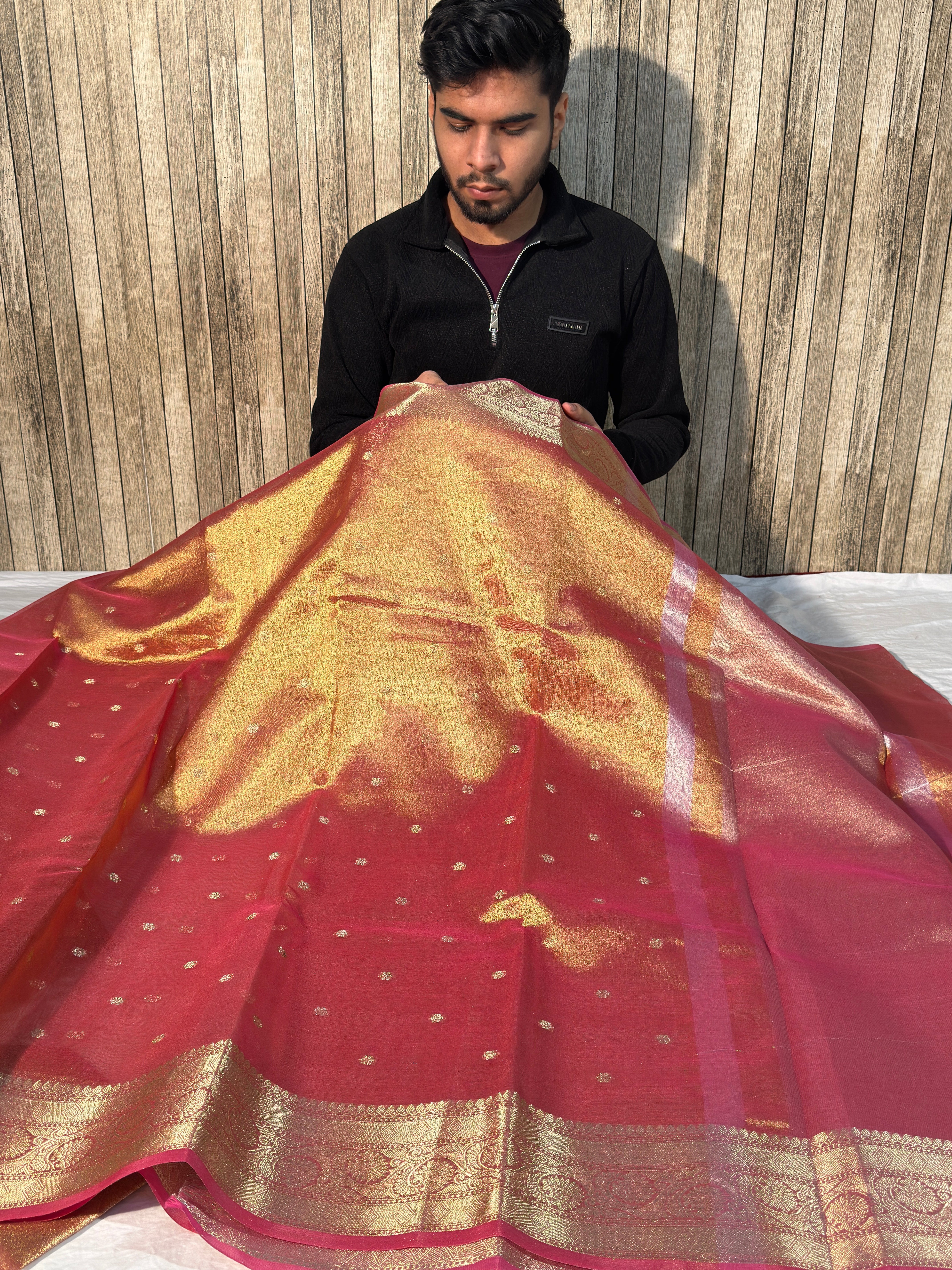 Dual Shaded Orange Premium Tissue Silk Banarasi Saree