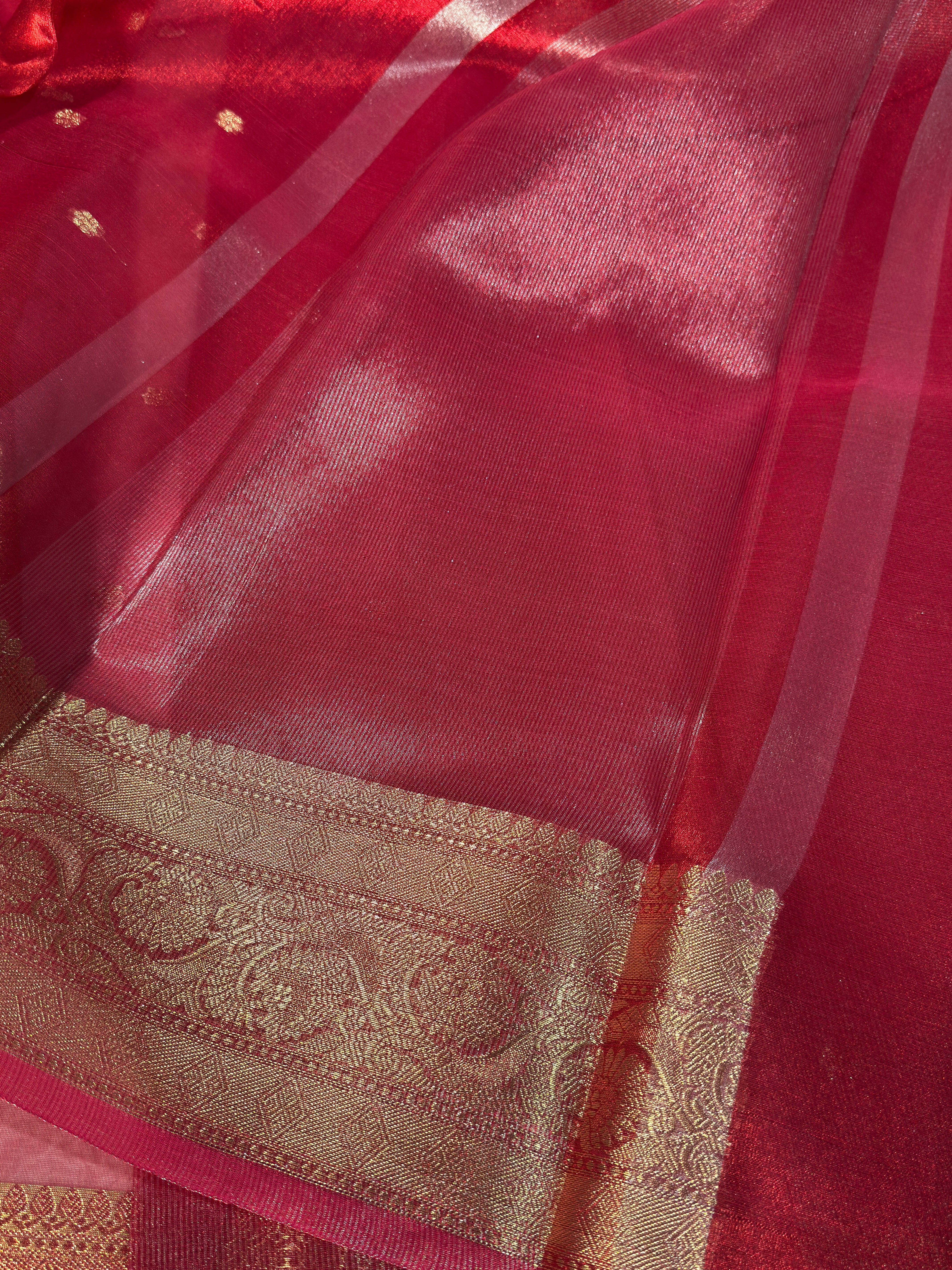 Metallic Red Premium Tissue Silk Banarasi Saree