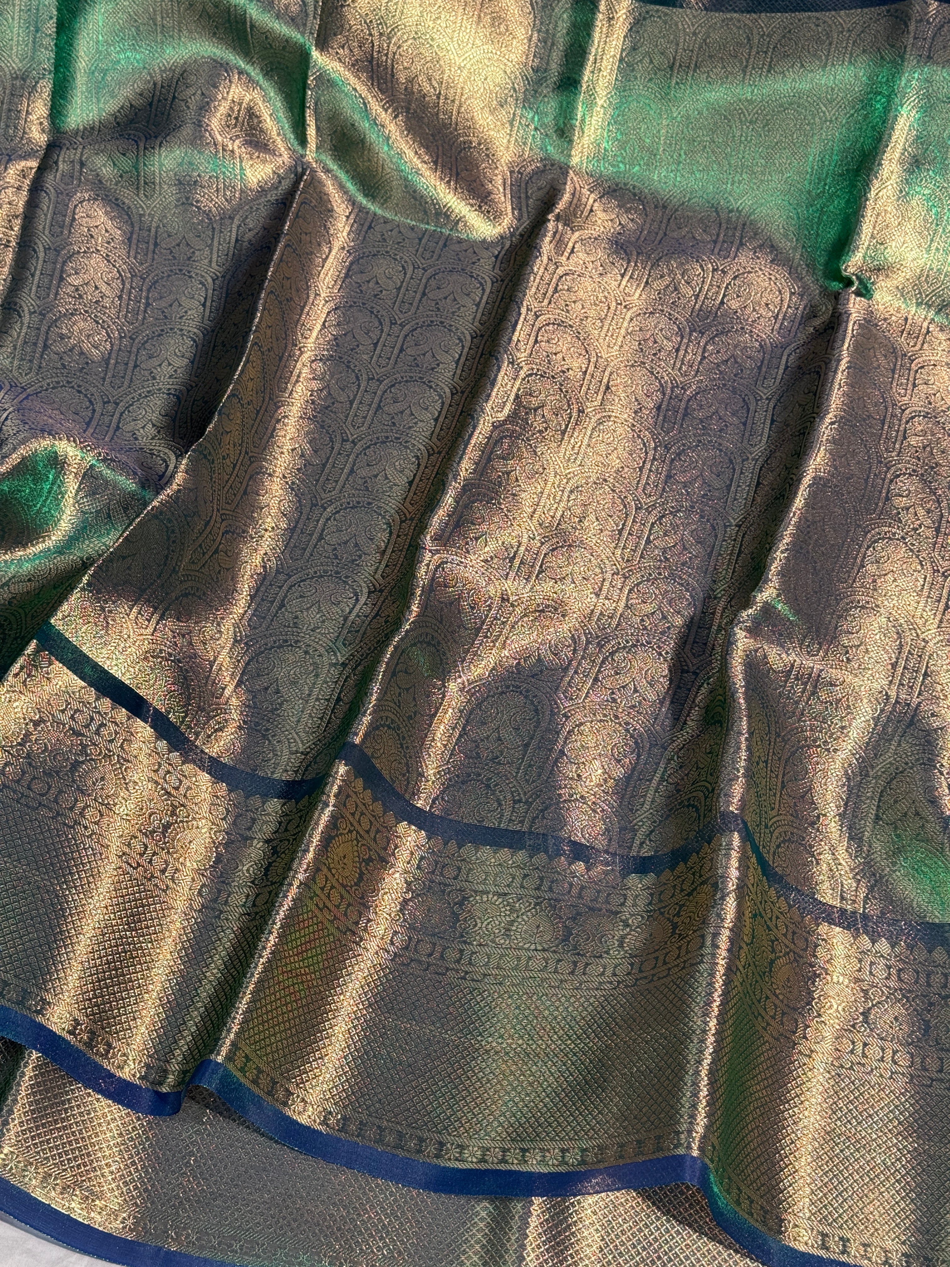 Metallic Sapphire Green Premium Kanjeevaram Tissue Silk Banarasi Saree