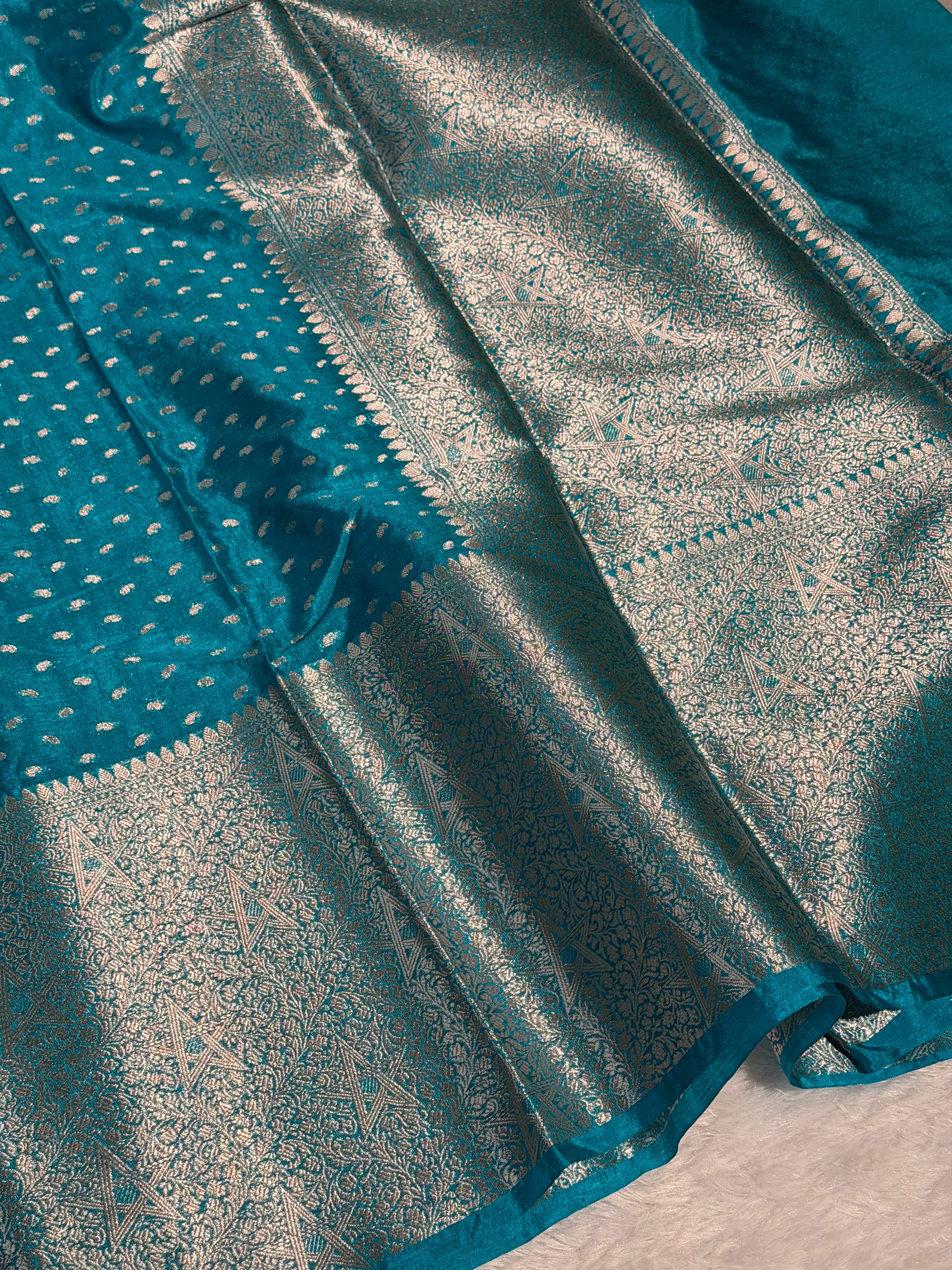 Dark Seagreen Premium Soft Chiniya Silk Banarasi Saree