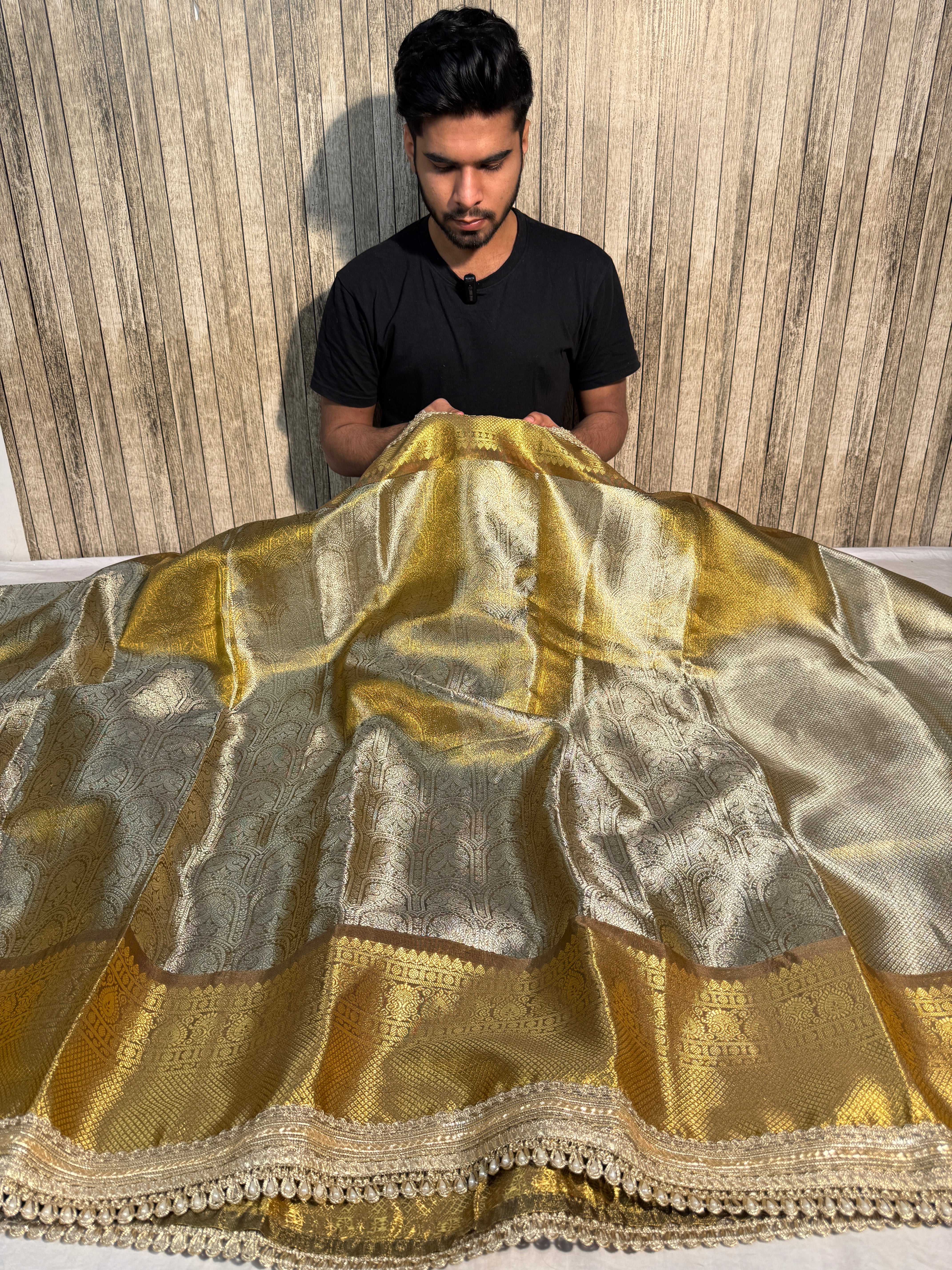 Shobhita Mam Inspired Kanjeevaram Tissue Silk Moti Lace Attached Banarasi Saree