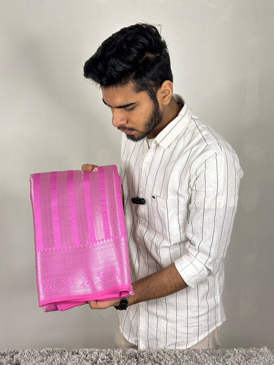 Celebrity Inspired Pink Bridal Kanjeevaram Tissue Banarasi Saree