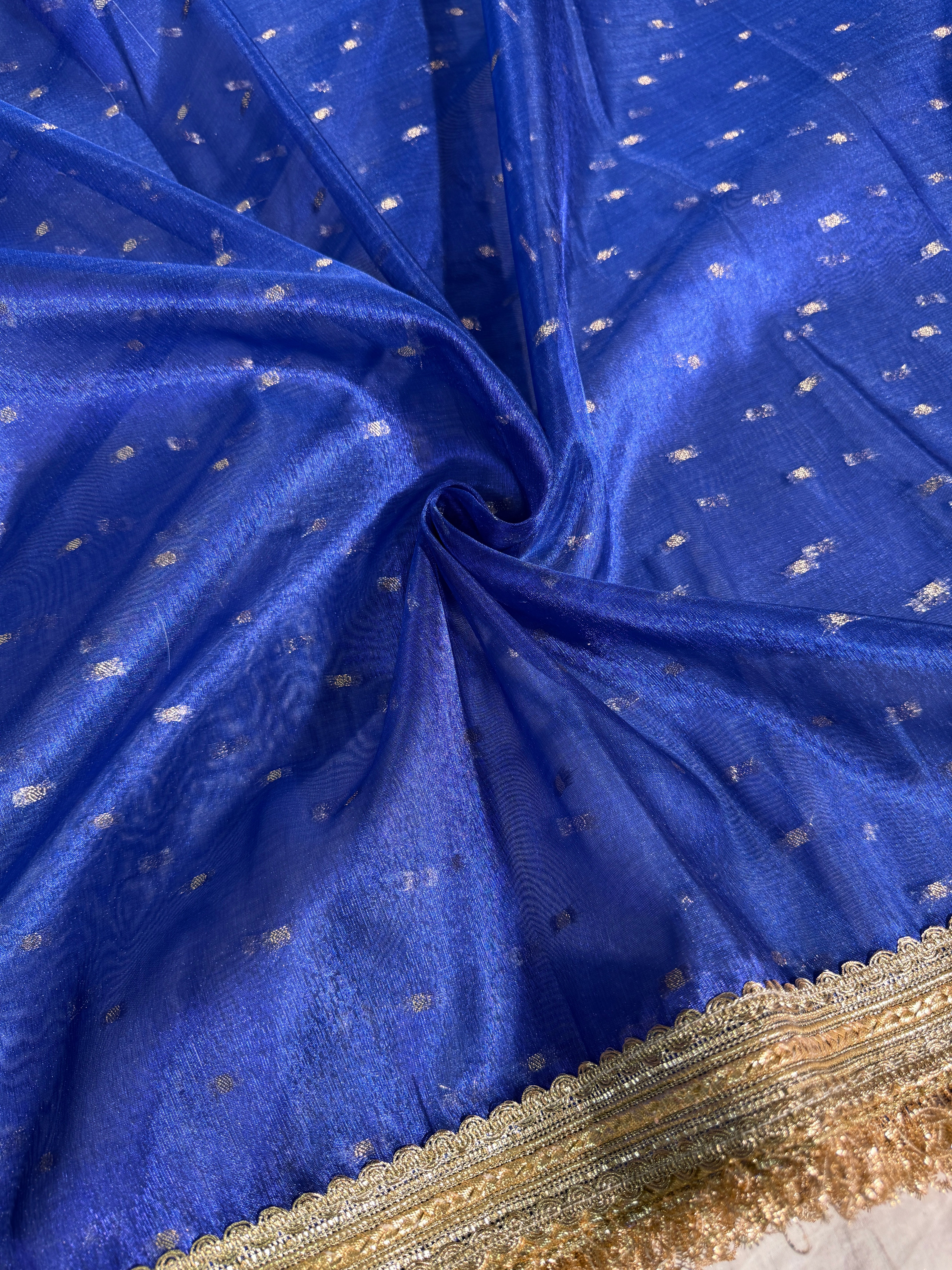 Metallic Royal Blue Premium Tissue Silk Lace Attached Banarasi Saree