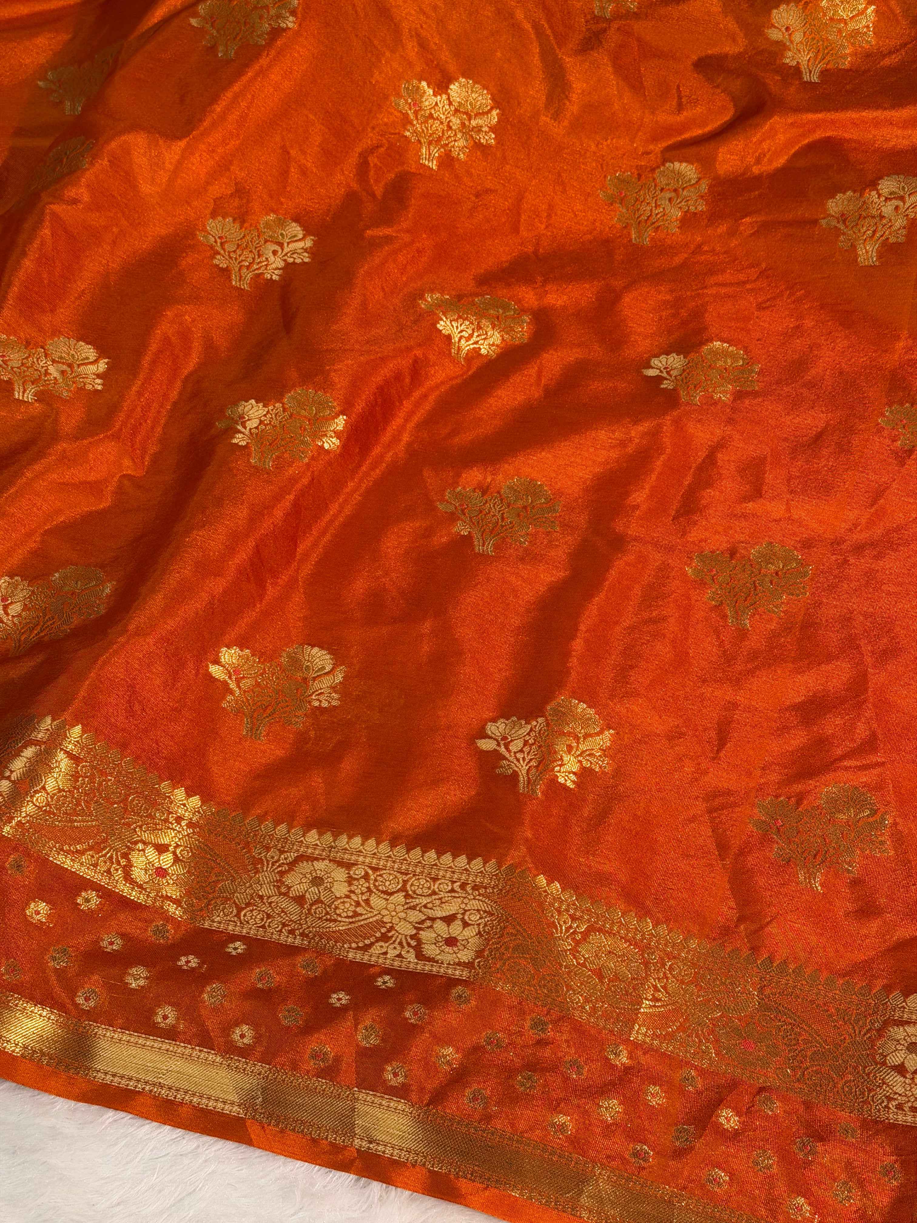 Rust Orange Premium Chiniya Silk Banarasi Saree