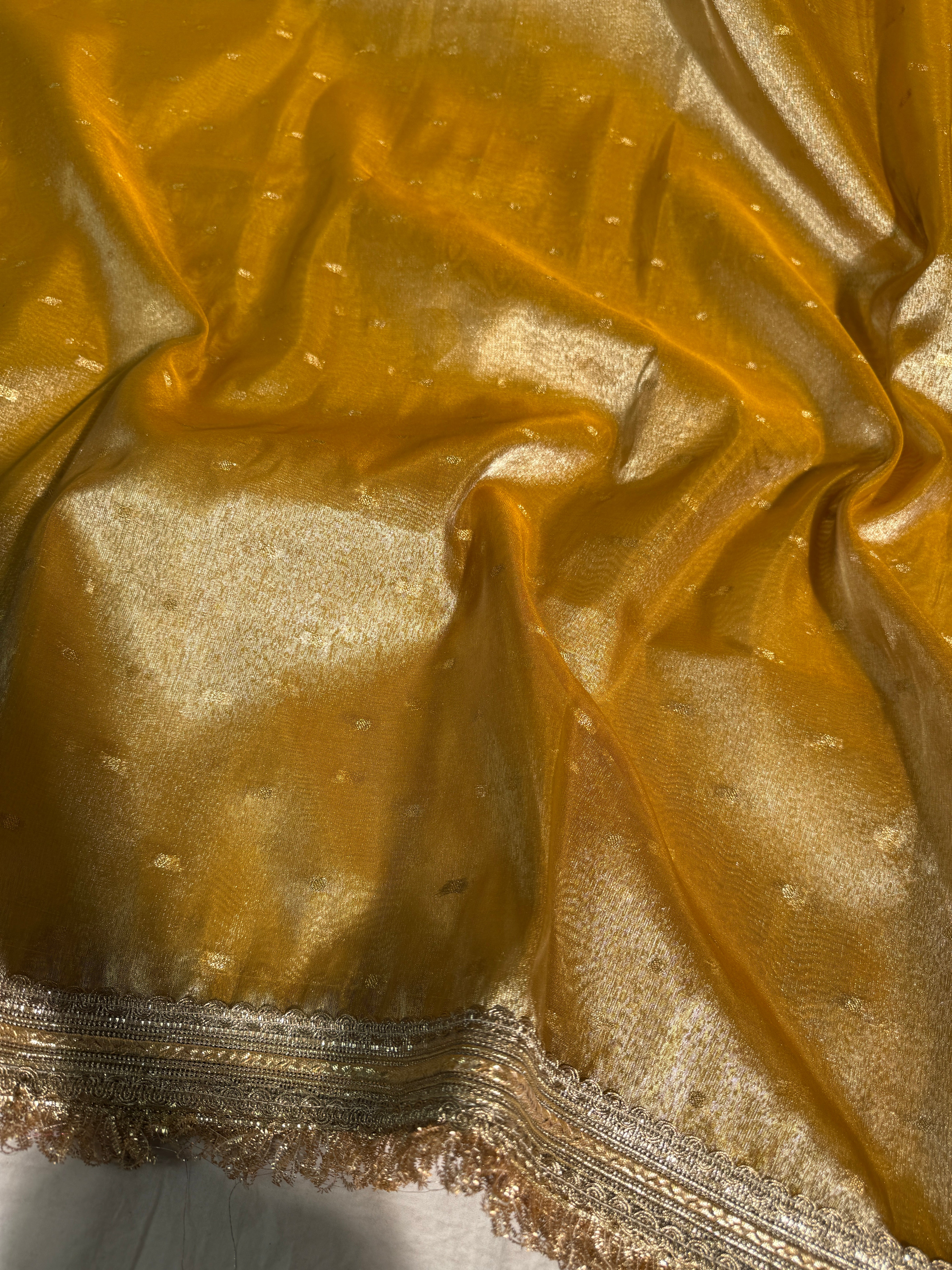 Metallic Yellow Premium Tissue Silk Lace Attached Banarasi Saree