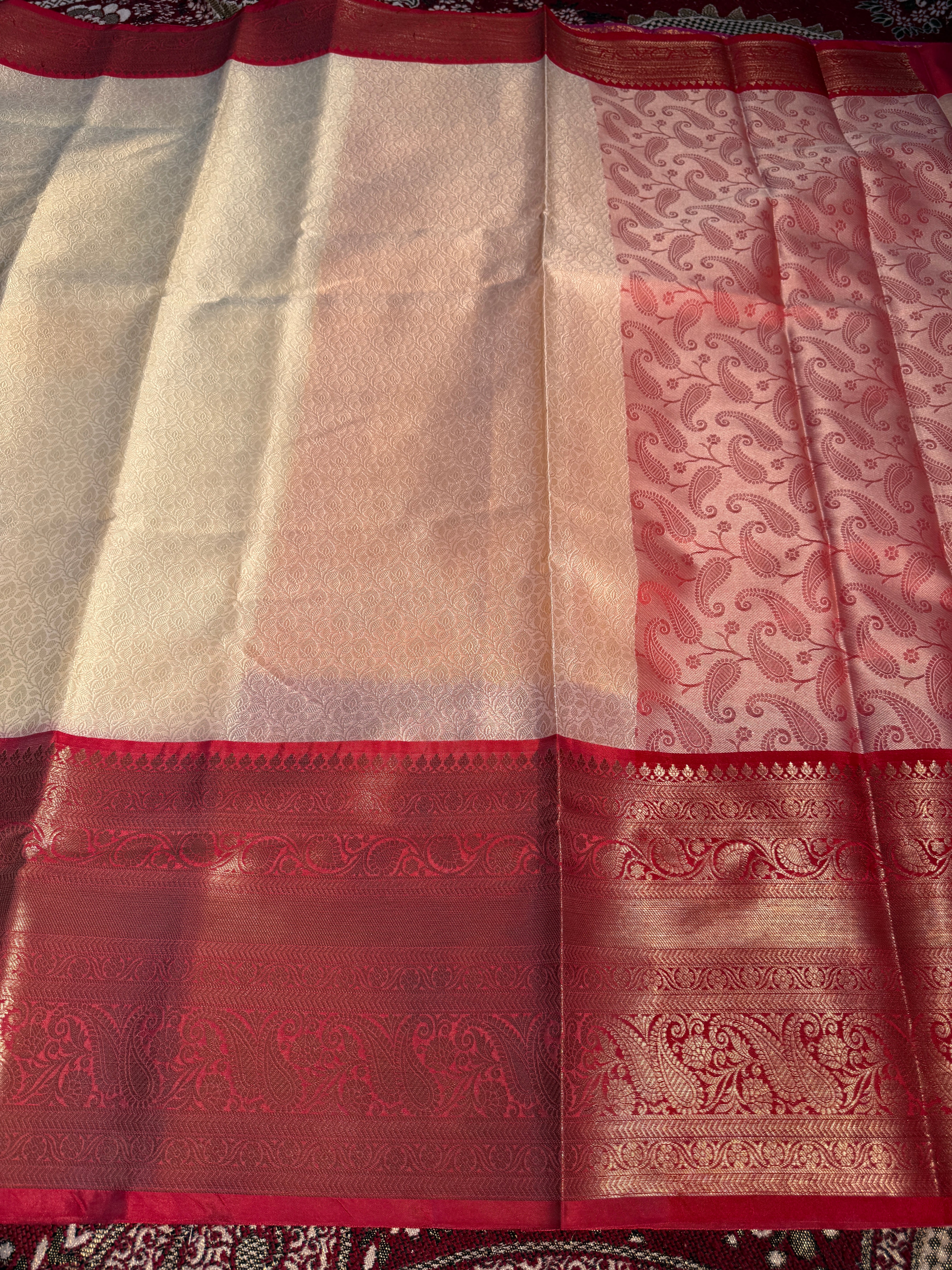 Premium Resham Embossed Kora Muslin Banarasi Saree