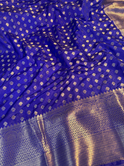 Royal Blue Premium Chiniya Silk Zari Buti Weave Banarasi Saree