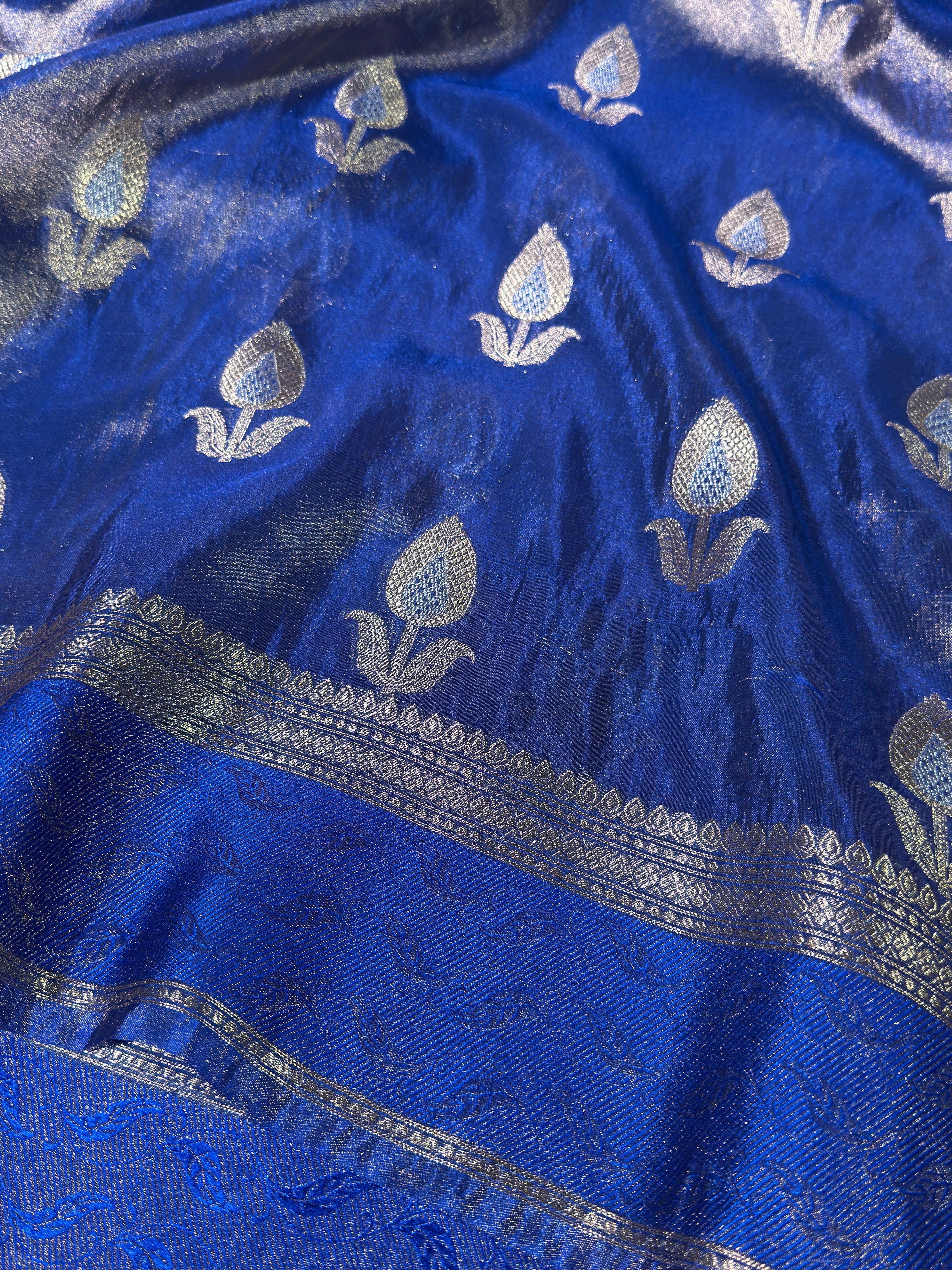 Metallic Blue Premium Breathable Tissue Silk Banarasi Saree