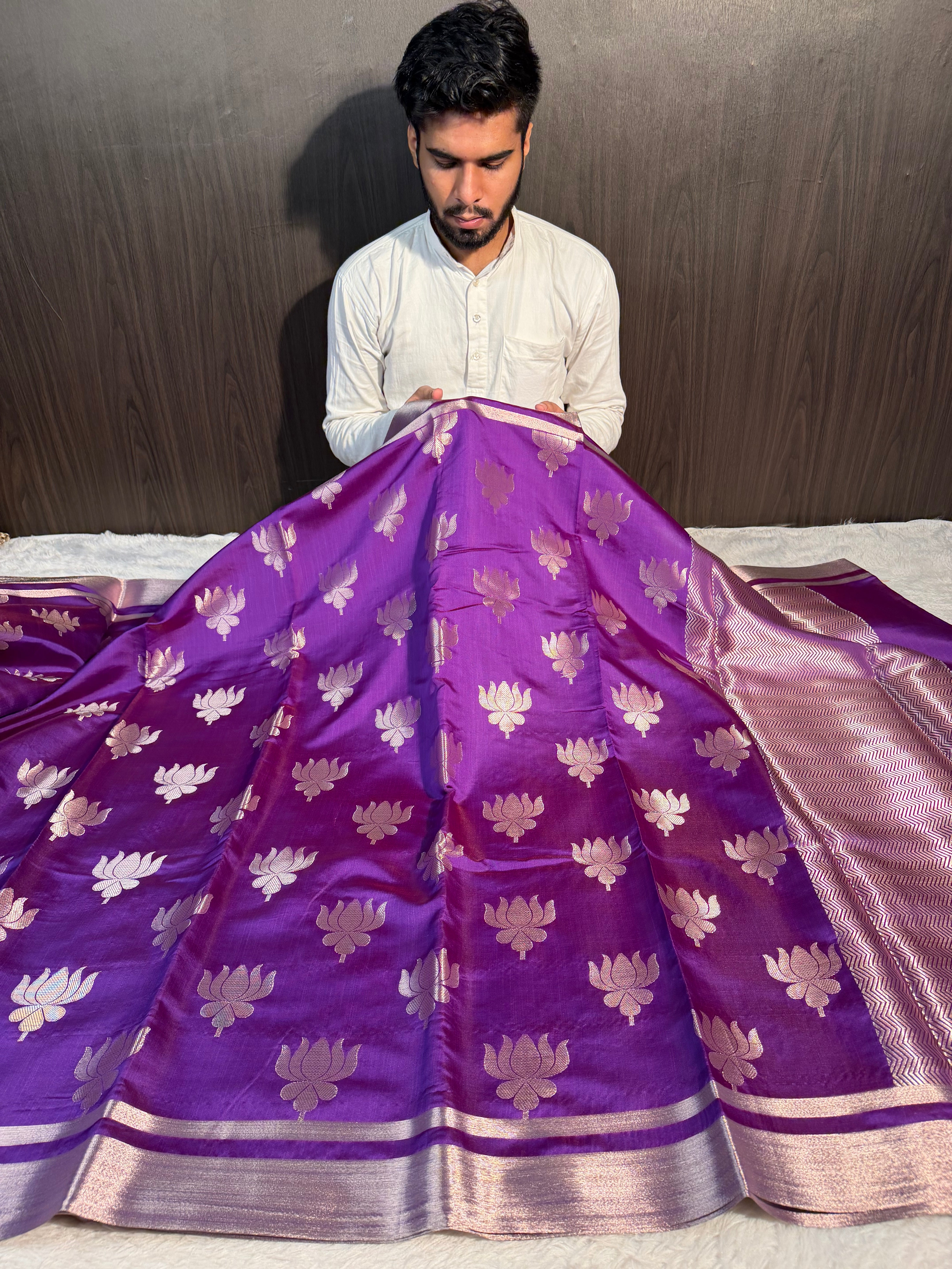 Rare Baigani Premium Soft Katan Silk Banarasi Saree with Lotus Buta Weave