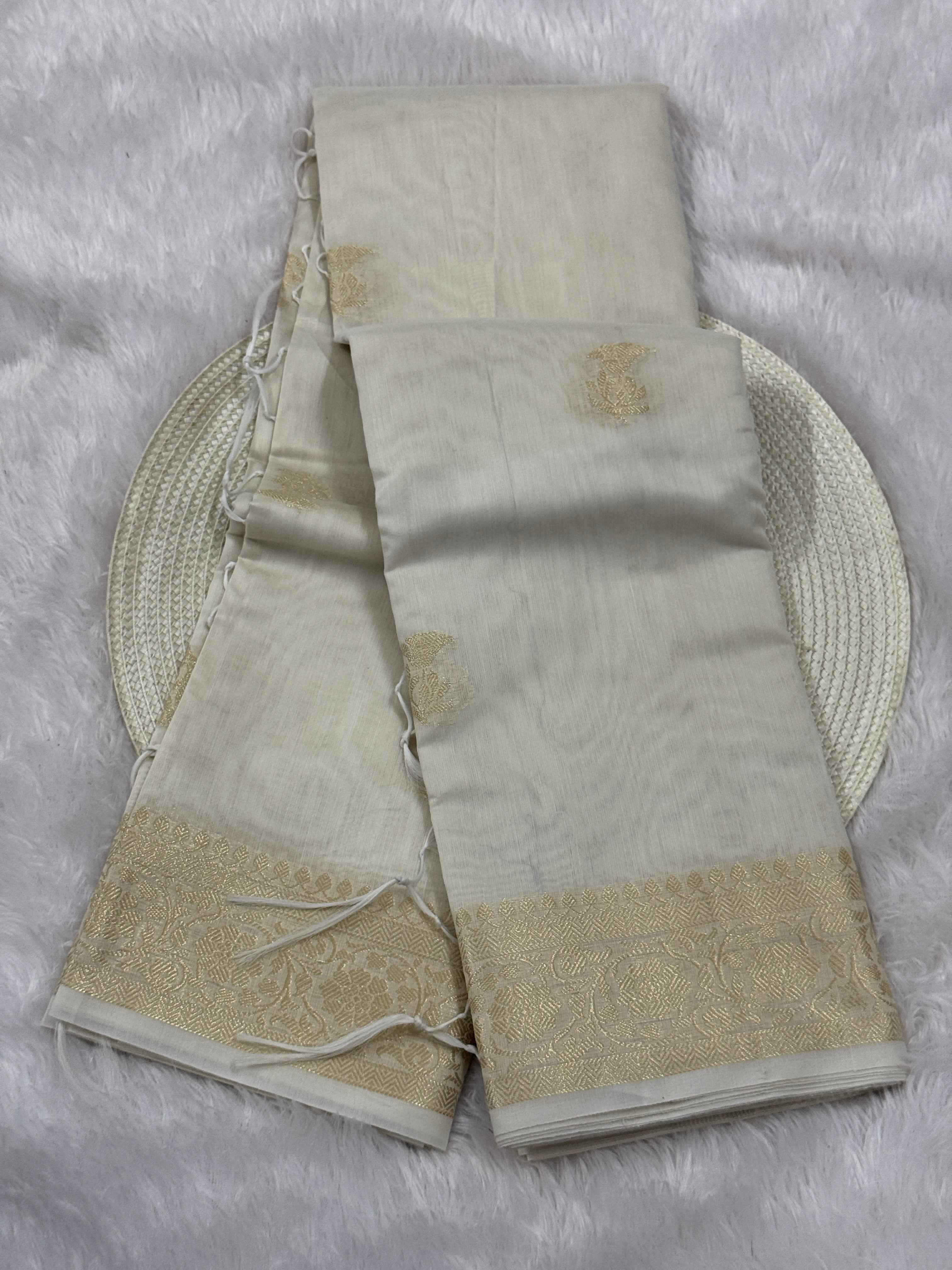 Premium Soft Linen Cotton Silk Banarasi Saree with Rich Pallu