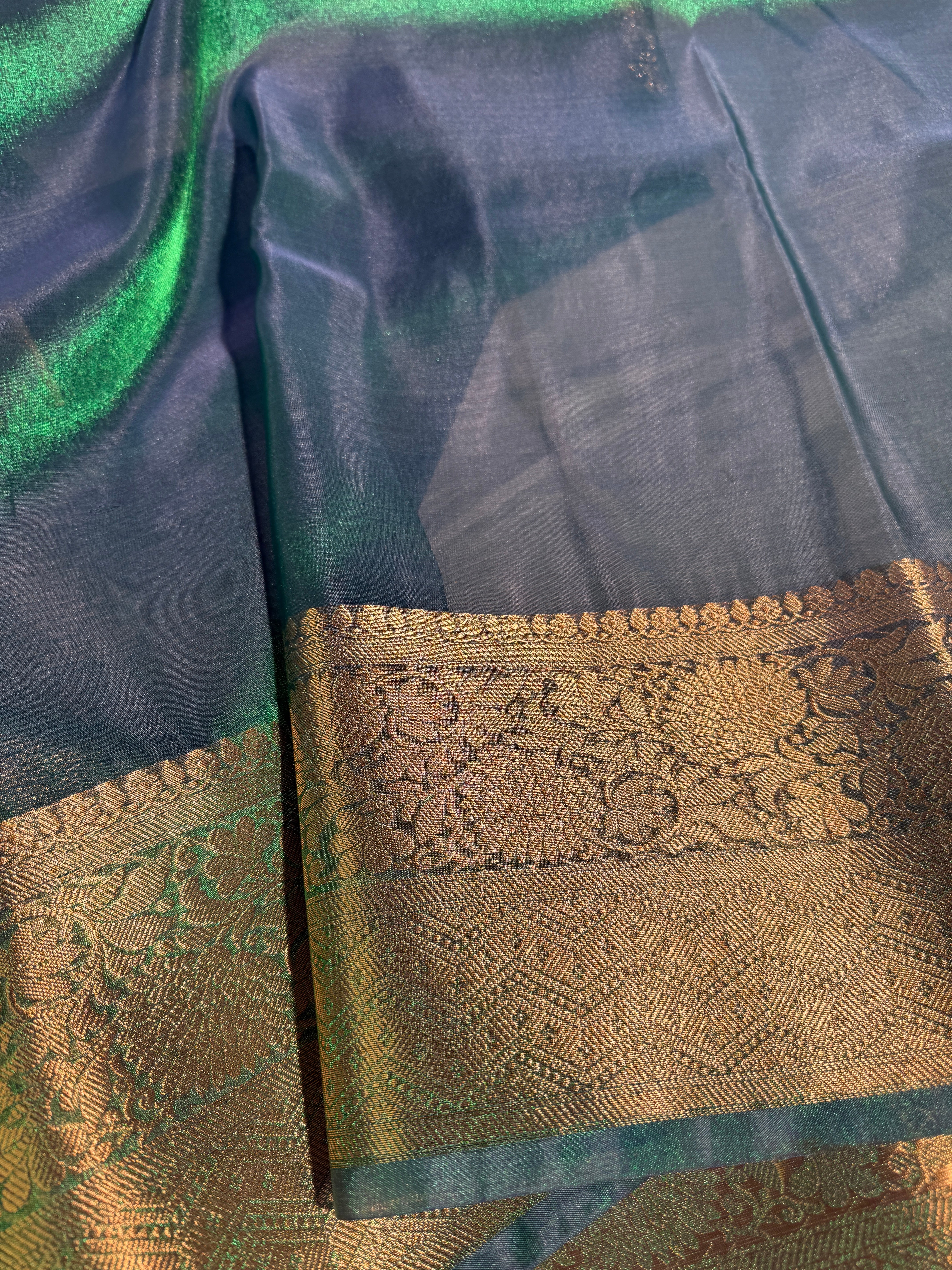 Sapphire Green Premium Tissue Silk Banarasi Saree
