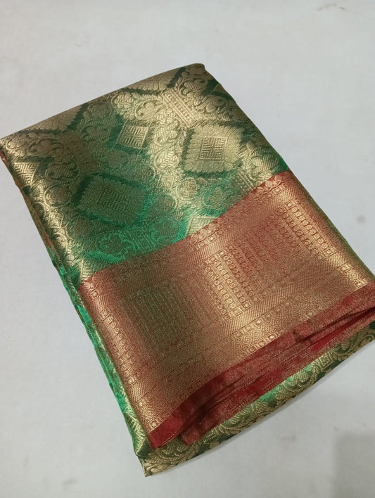 Metallic Green Banarasi Bridal Tissue Silk Saree