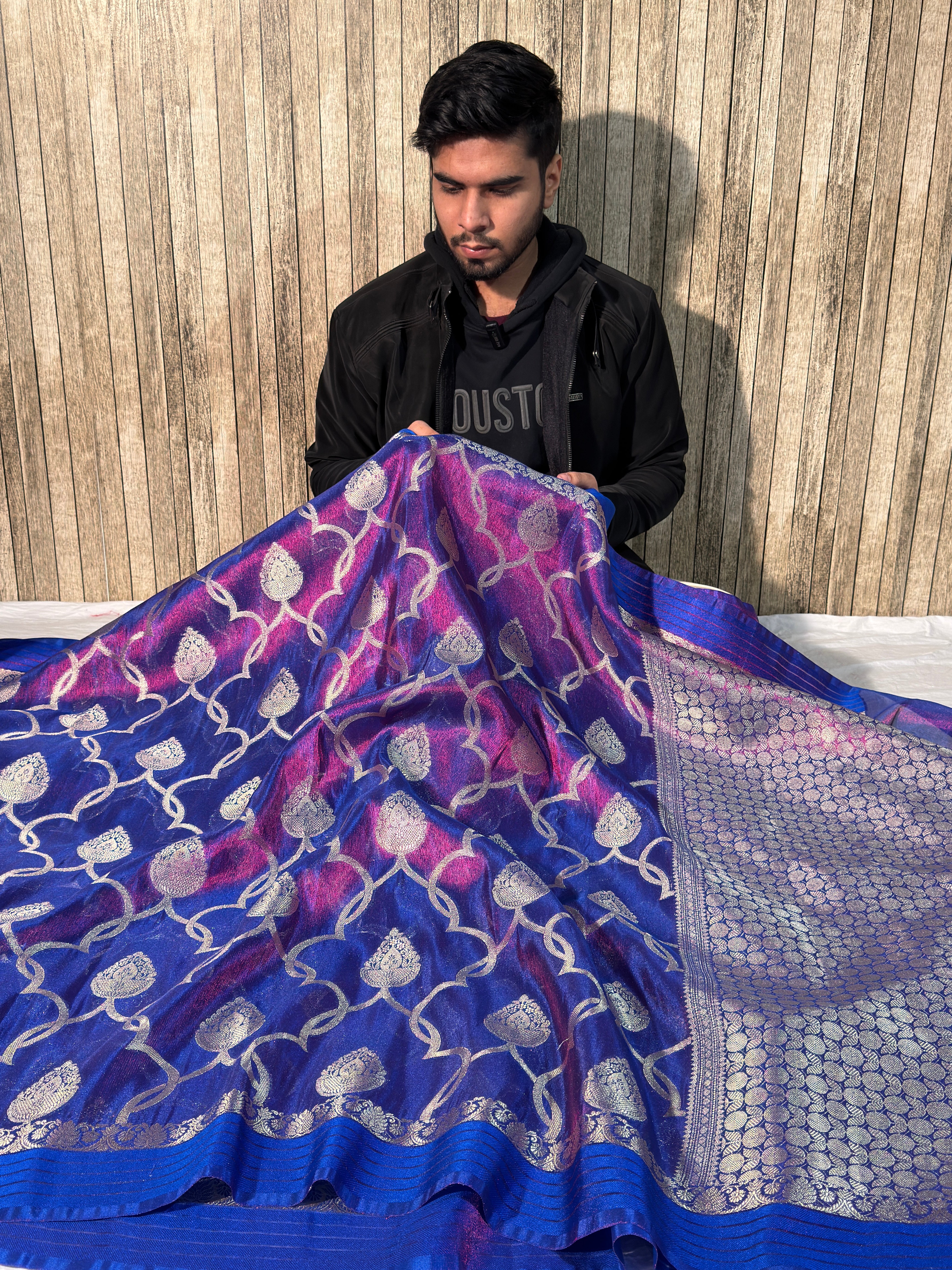 Dhoop Chaon Blue Premium Tissue Silk Banarasi Saree