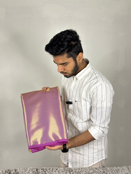 Celebrity Inspired Lavendar Bridal Kanjeevaram Tissue Banarasi Saree